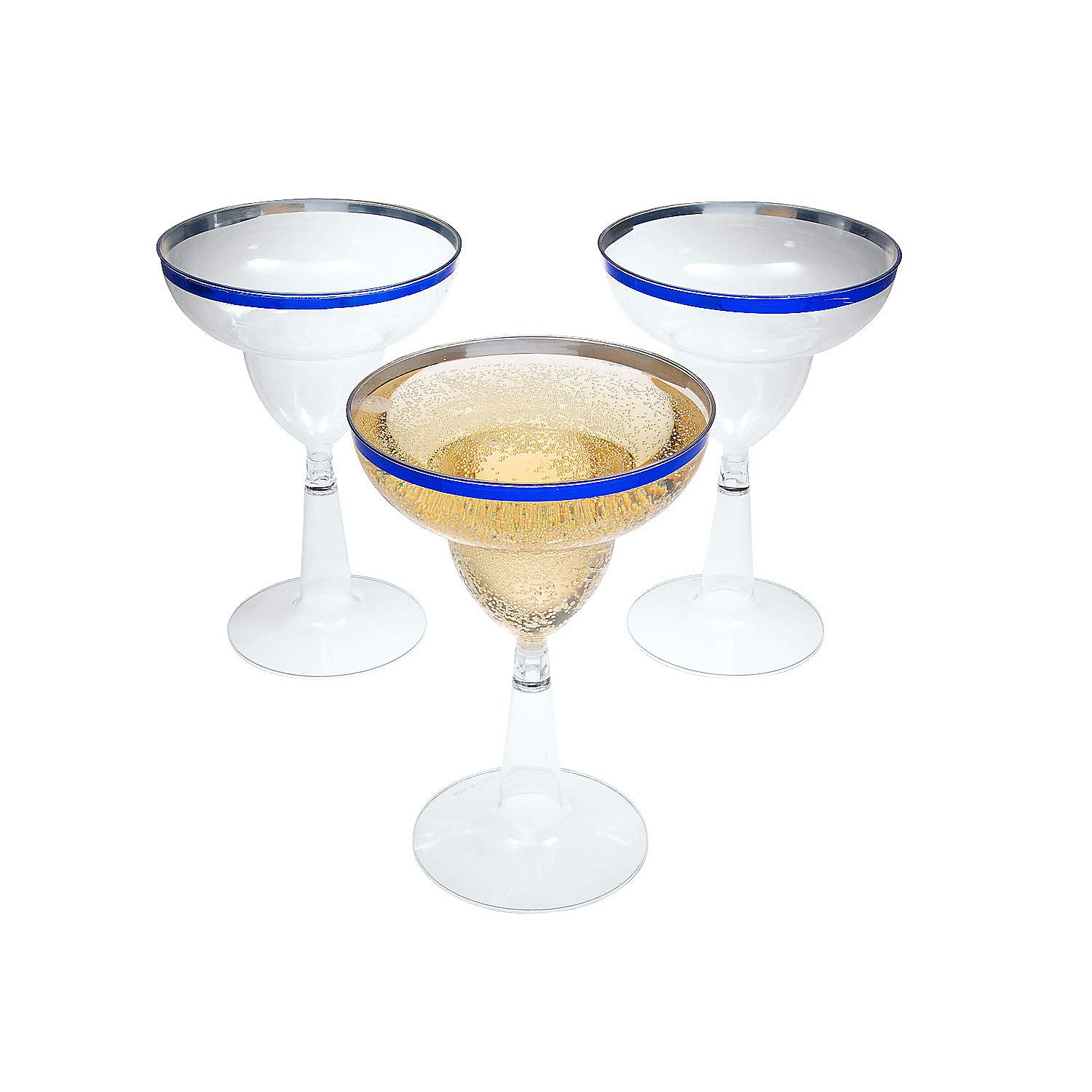 Blue Rimmed Margarita Plastic Glasses - 12-Piece Set for Cocktail Party, Beach Bar, Poolside Drinks & Summer Entertaining - Durable Shatterproof Party Cups