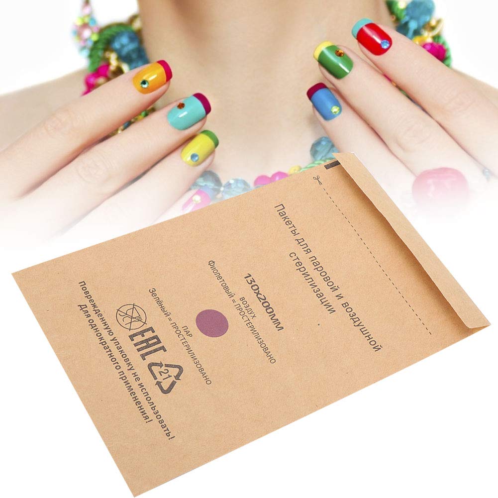 100Pcs Disposable Sterilization Bags for Nail Tools & Cosmetics - 130x200mm Autoclave/Microwave Safe Pouch - Medical Grade Sterilizer Pouches for Salon, Tattoo & Beauty Equipment Disinfection