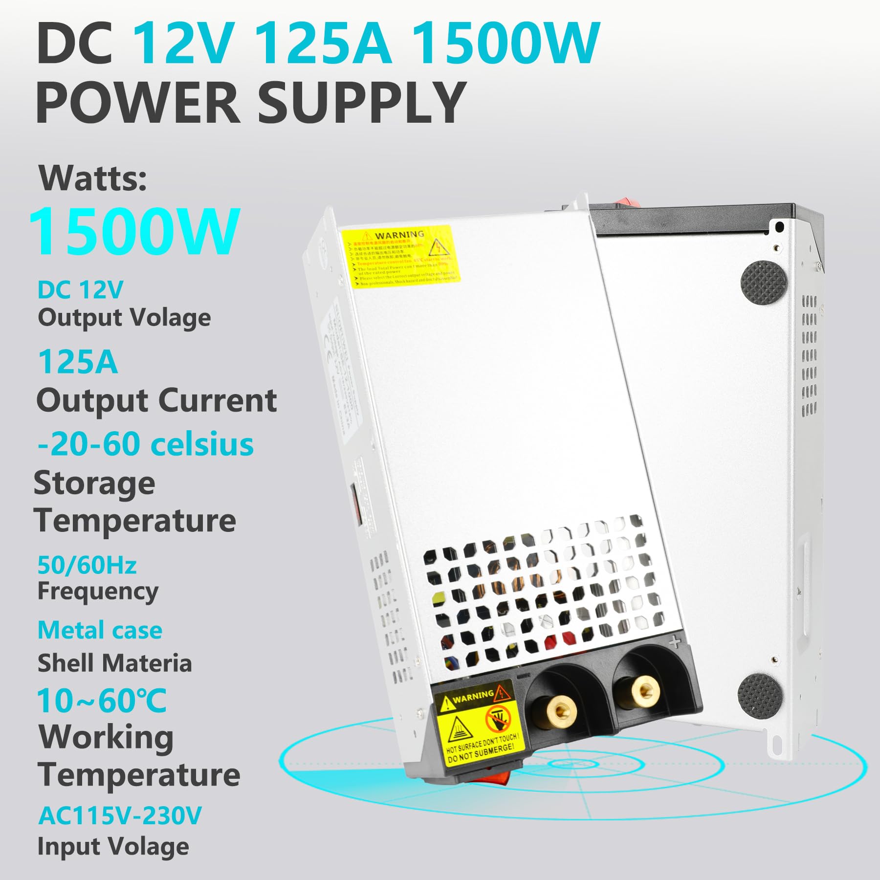 12V 1500W Power Supply - 110V AC to 12V DC Converter Adapter, 125A High Current Transformer for Motor Pump, CCTV Camera, Car Audio, 3D Printer - Ideal for Home Security Systems, Automotive Electronics & DIY Projects