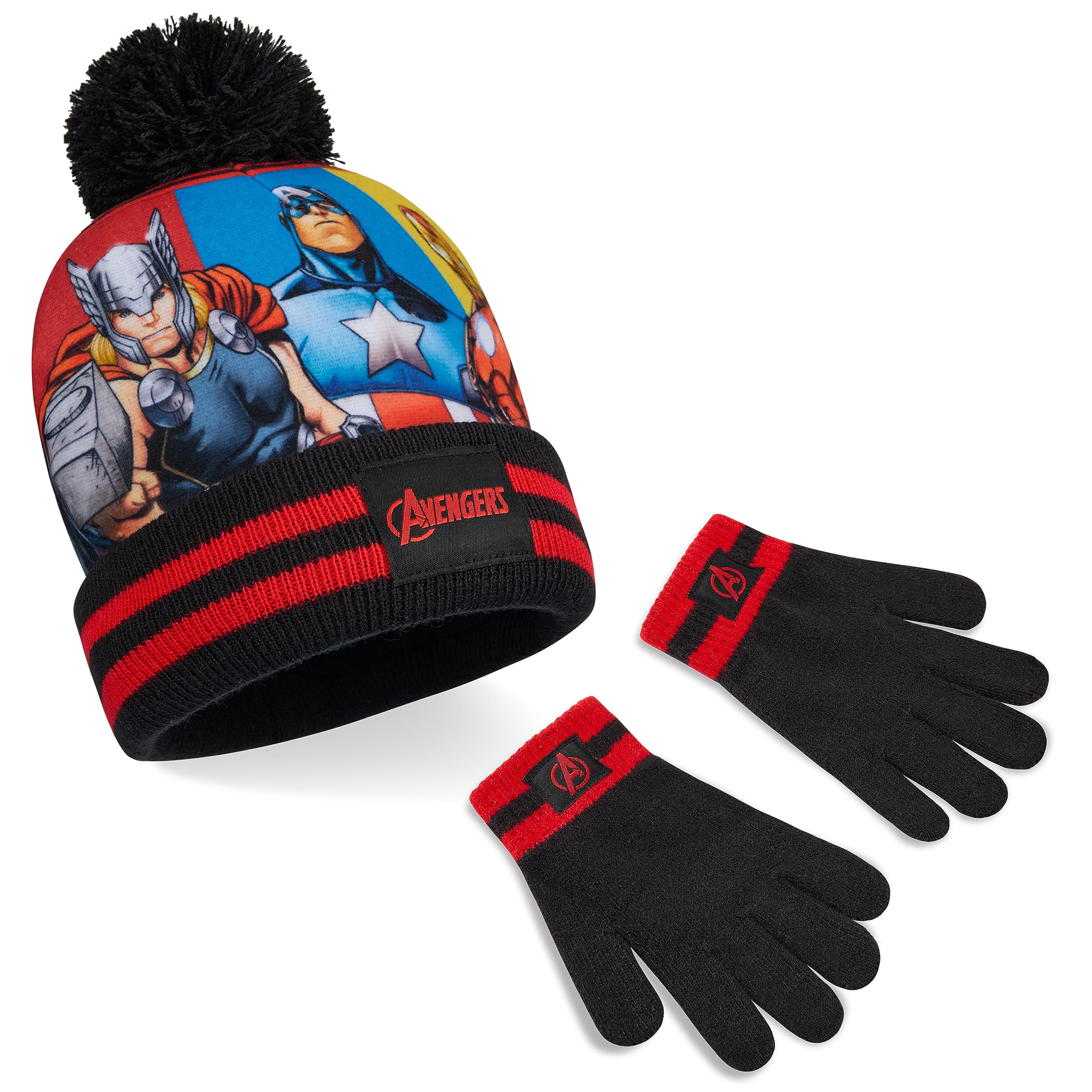 Marvel Avengers Boys Winter Hat and Gloves Set - Warm Beanie & Cold Weather Accessories for Kids - Perfect for Snow Play, Outdoor Activities & Superhero Gifts