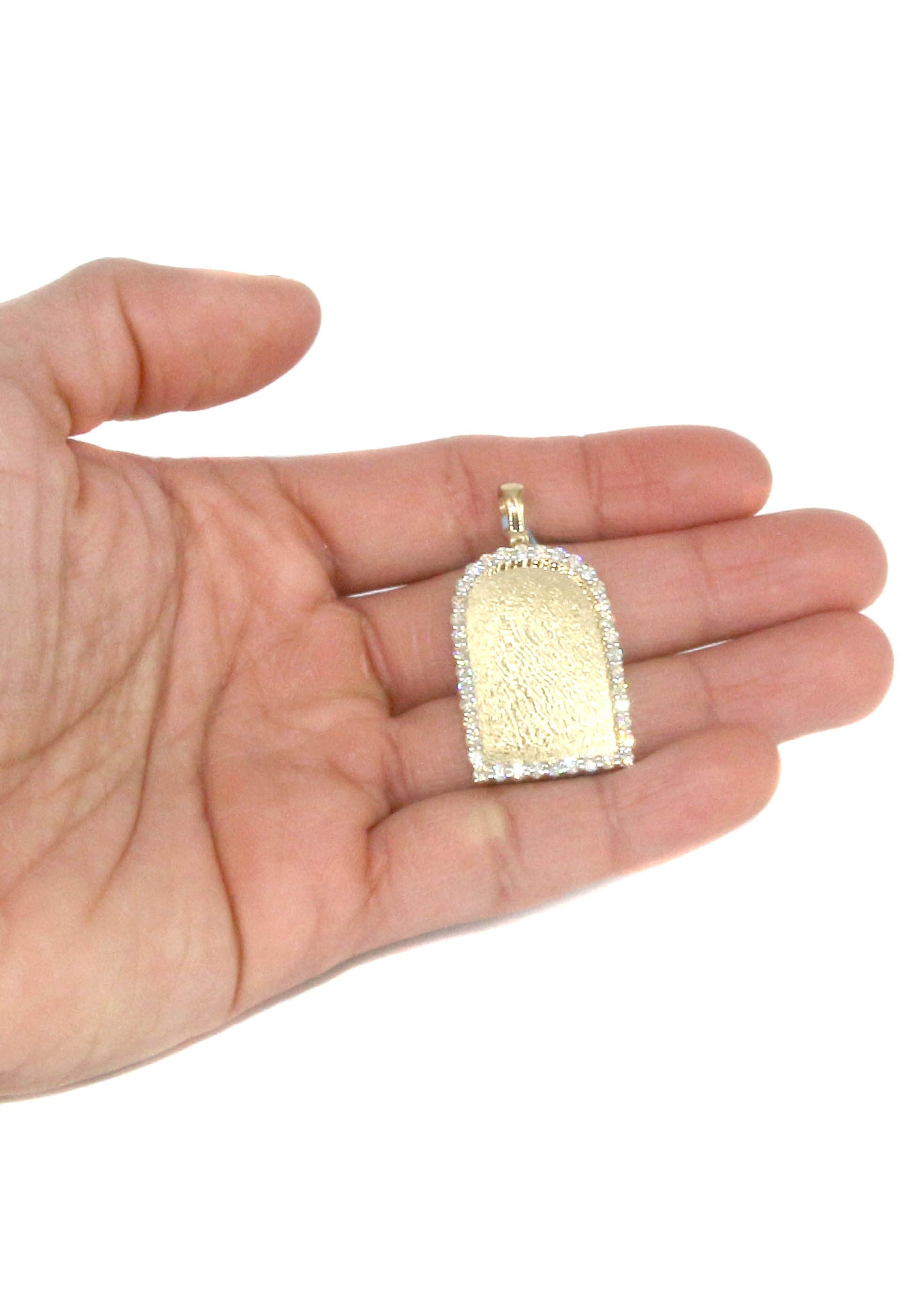 10K Yellow Gold Small Headstone Picture Pendant Necklace with 1.88 Carat Diamond | Memorial Jewelry for Loved Ones | Perfect for Remembrance, Sympathy Gifts & Everyday Wear