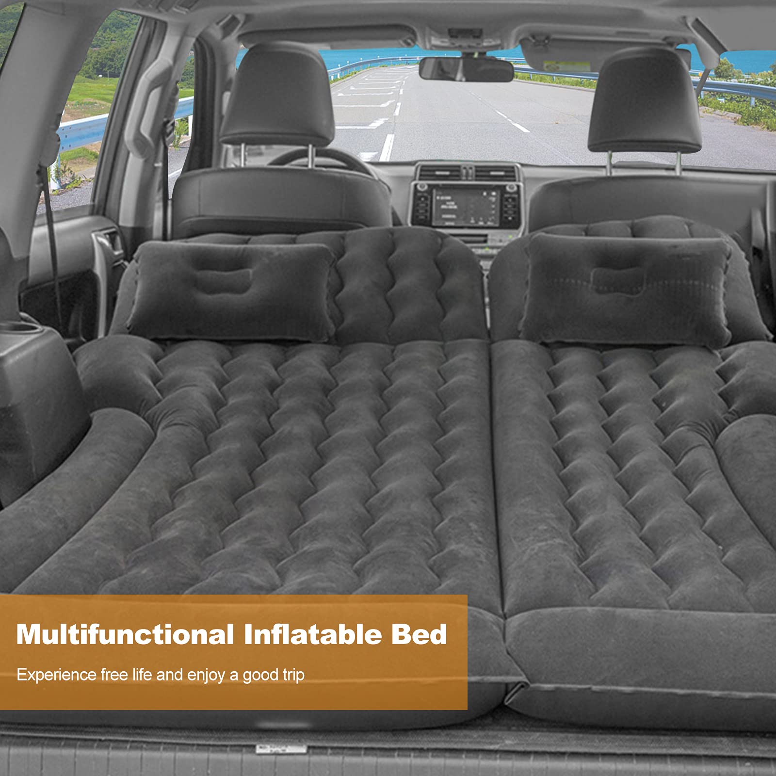 **Ergocar Universal Inflatable Car Air Mattress for SUV, RV, Truck - Portable Blow-Up Bed with Pillows for Camping, Hiking, Travel & Beach - Perfect for Road Trips, Outdoor Adventures & Guest Sleepovers - Black**