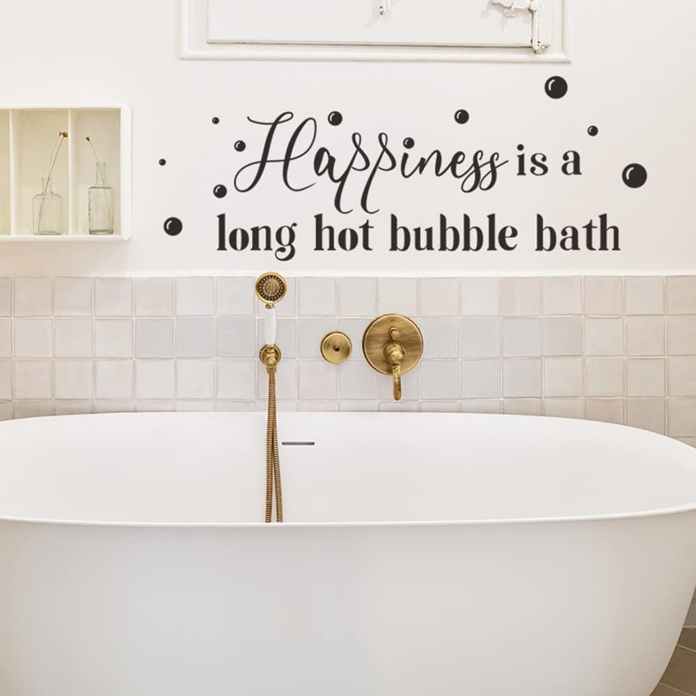 Happiness is a Long Hot Bubble Bath - Funny Bathroom Quote Decal Sticker (27.6x11.8 Inch) - Waterproof Vinyl Wall Art for Shower, Tub & Home Decor
