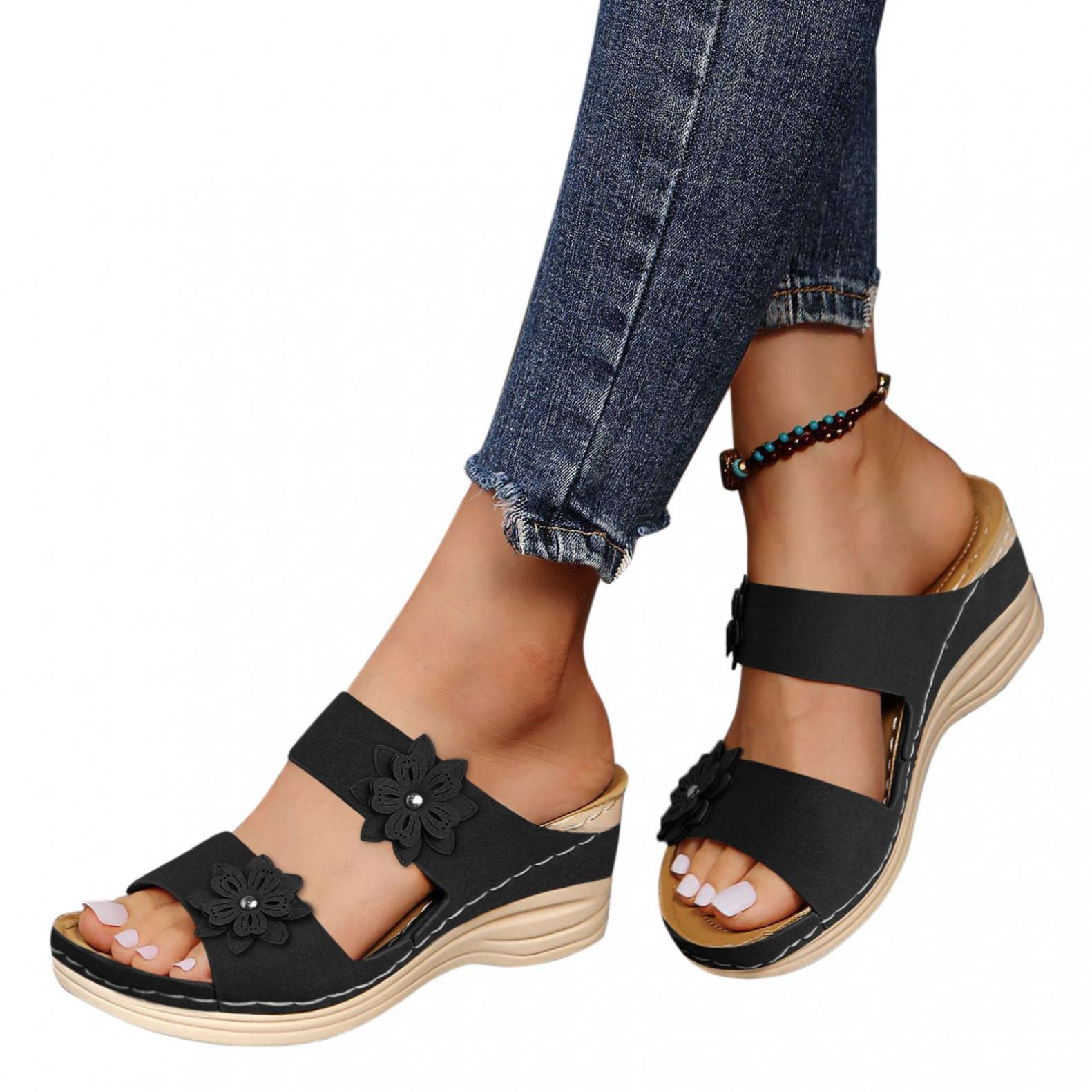 Women's Orthopedic Sandals with Arch Support - Comfortable Slip-On Dressy Summer Sandals for Wide Feet - Perfect for Walking, Travel & Casual Outings
