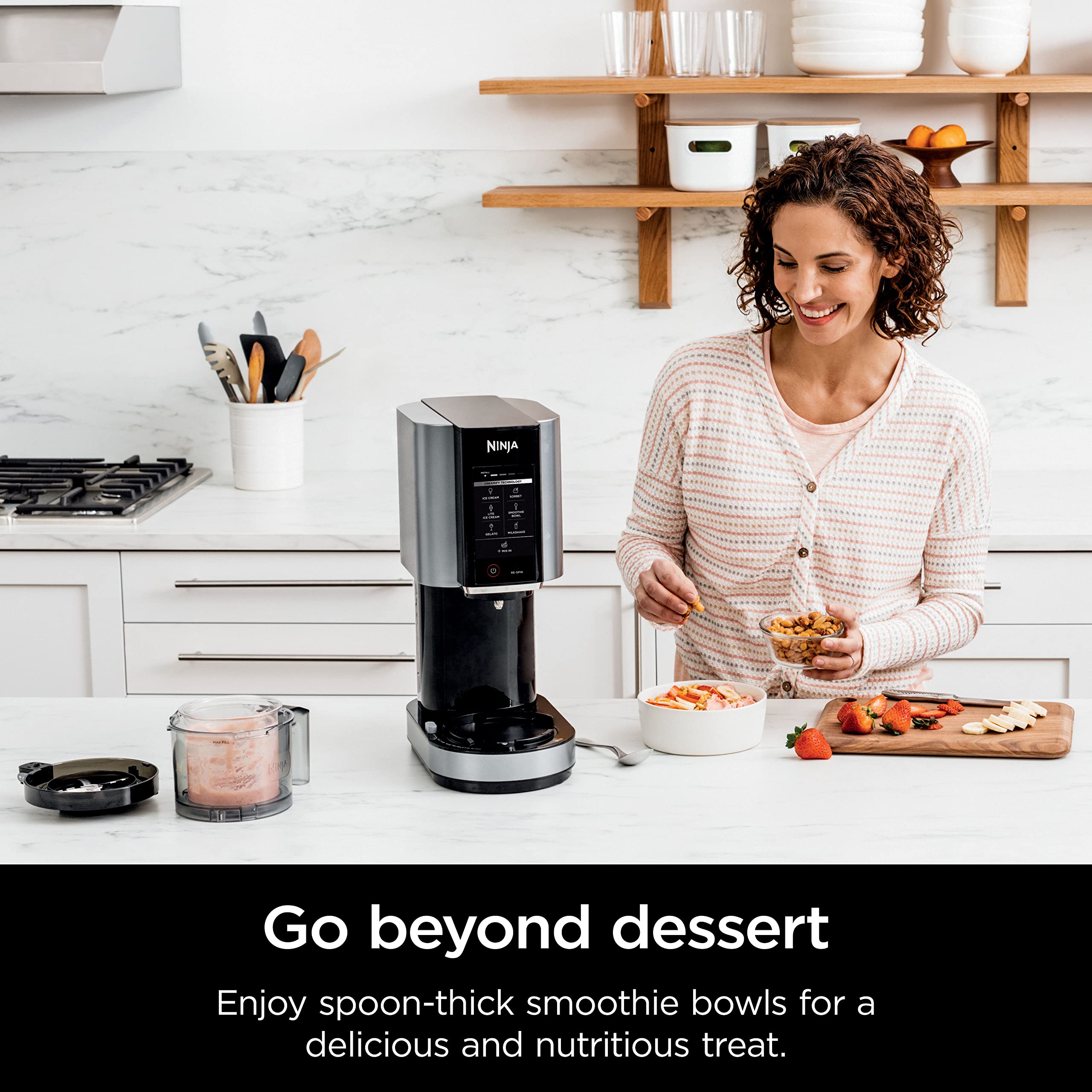 Ninja NC301 CREAMi Ice Cream Maker - 7 One-Touch Programs for Gelato, Sorbet, Milkshakes, Smoothie Bowls & More with 2 Pint Containers & Lids | Compact Frozen Dessert Machine for Home, Kitchen, Parties & Kids | Silver
