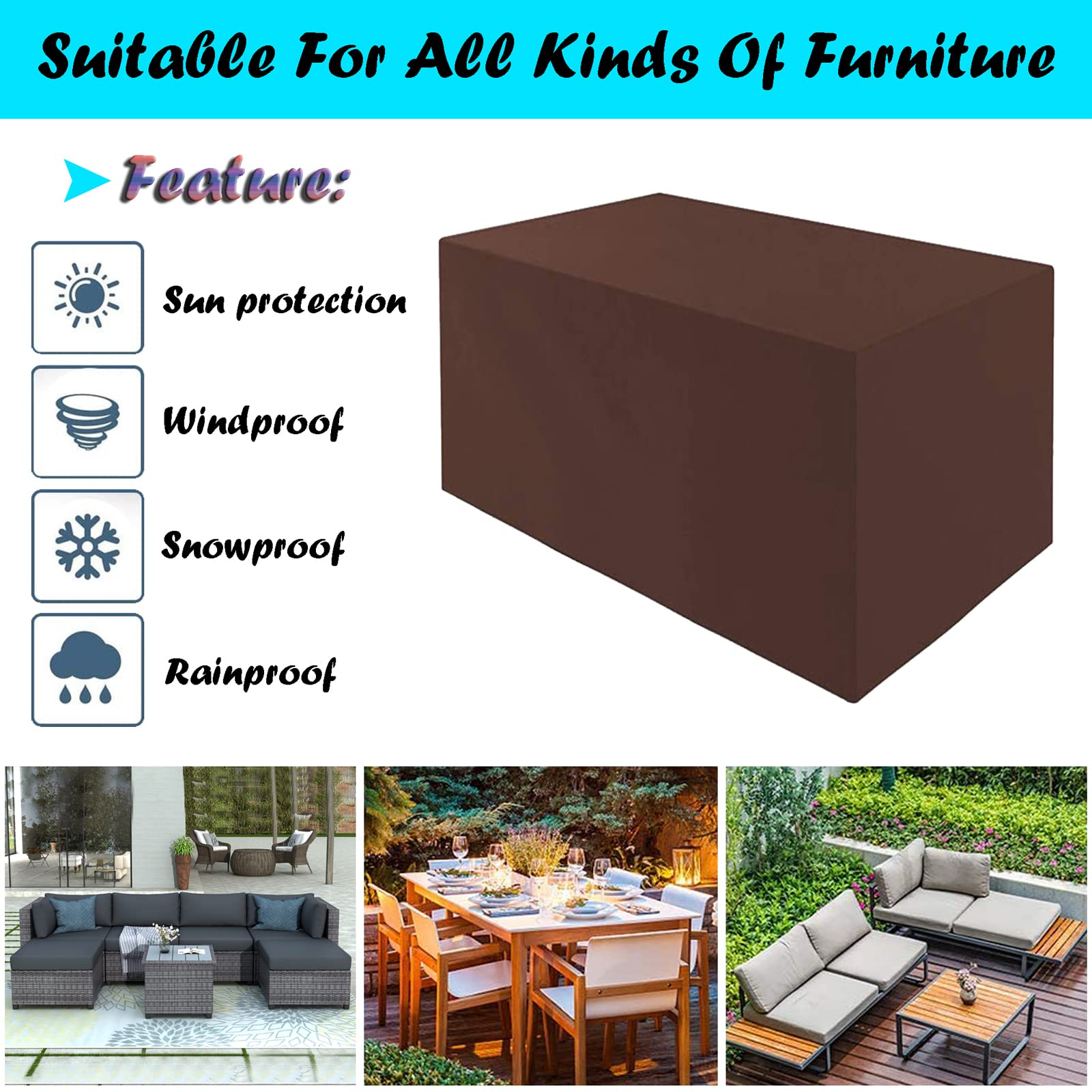 Waterproof Heavy Duty Oxford Fabric Rectangular Patio Furniture Cover 79x79x33 Inches - Outdoor Table and Chair Set Protector for Garden, Backyard, Deck & Poolside Use