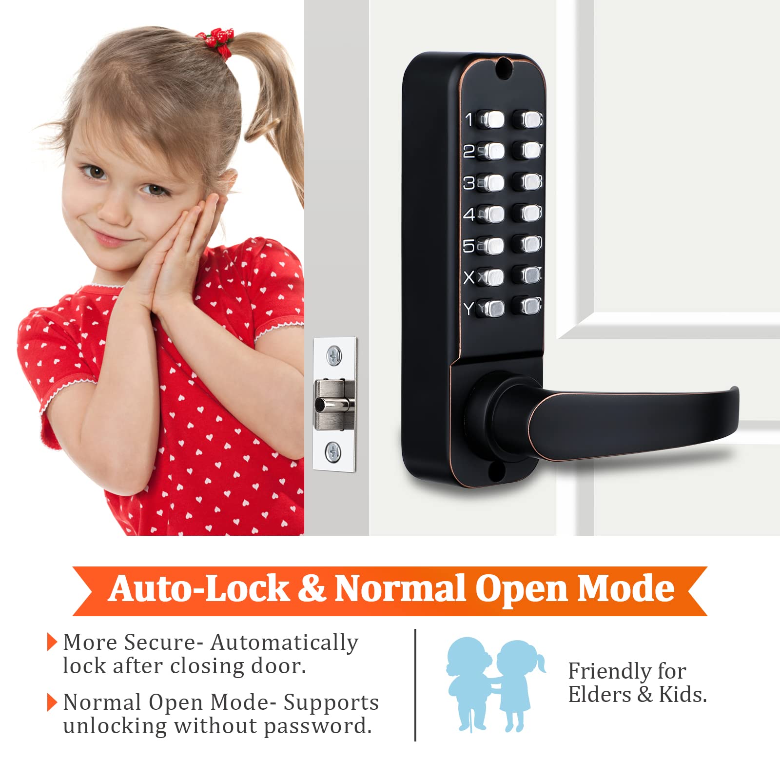 CODACE Keyless Entry Digital Combination Lock with Keypad - Black Electronic Front Door Lock Set for Outdoor Fence, Gate & Home Security (Passage Not Deadbolt) - Perfect for Homes, Apartments, Storage Units & Backyard Gates