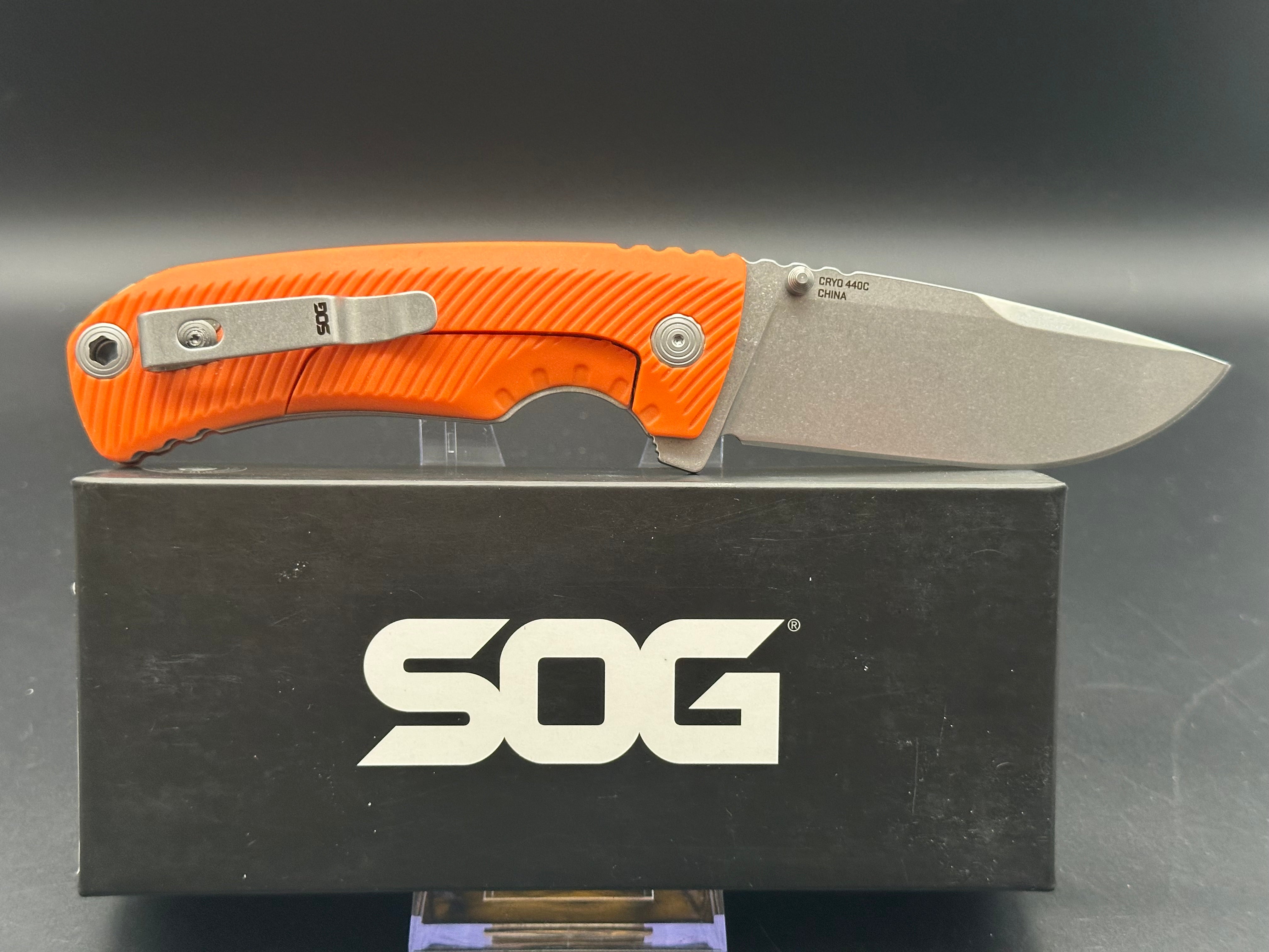 SOG Tellus FLK Blaze Frame Lock Folding Knife - Orange GRN Handle, 3.65