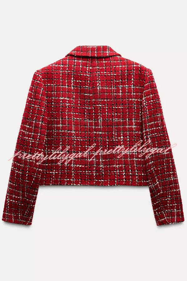 Stylish Tweed Plaid Textured Long Sleeve Casual Pocket Jacket for Men & Women - Perfect for Office, Dating & Fall Outfits