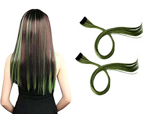 Glan Colored Hair Streaks Extensions for Girls, Women & Kids - Set of 2 Military Color Clip-in Hair Extensions | Perfect for Cosplay, Halloween, Parties & Daily Fashion Styling