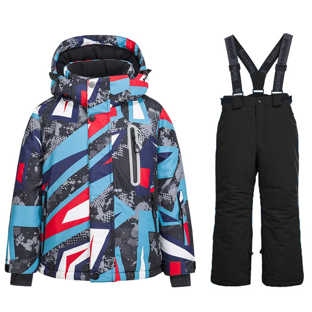 WOWULOVELY Boys' 2-Piece Colorblock Snow Pants & Jacket Set - Waterproof Winter Snowsuit for Skiing, Snowboarding & Outdoor Activities