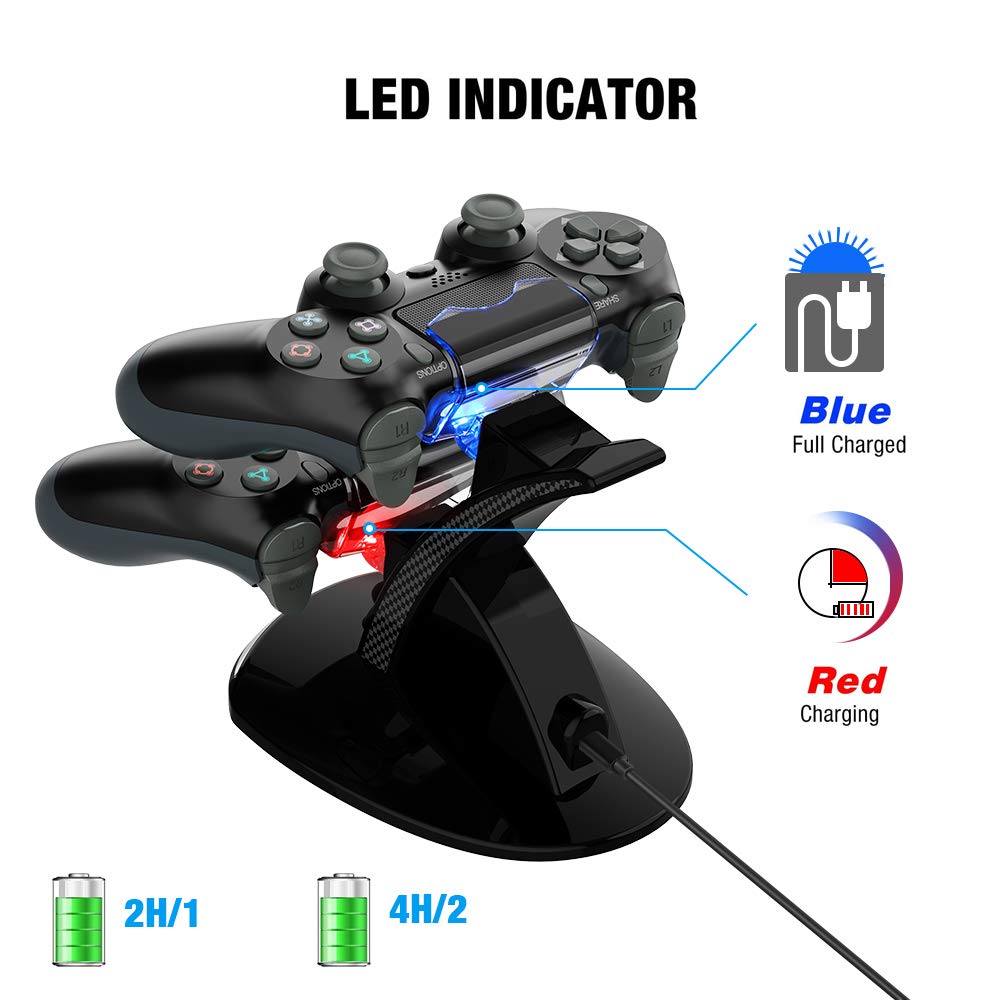 VSEER Dual USB PS4 Controller Charging Station - Fast Charging Dock for Sony PS4/PS4 Pro/PS4 Slim Controllers - Black - Perfect for Gaming Sessions & Multiplayer Setups