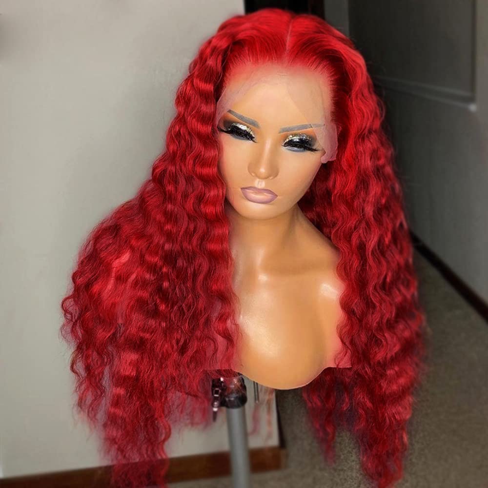 JYZ 180% Density 13x4 Lace Front Human Hair Wigs - Brazilian Virgin Hair, Hot Red Curly Wigs for Black Women, Pre-Plucked with Baby Hair, Transparent HD Lace, Middle Part 22 Inch - Perfect for Daily Wear, Parties & Special Occasions