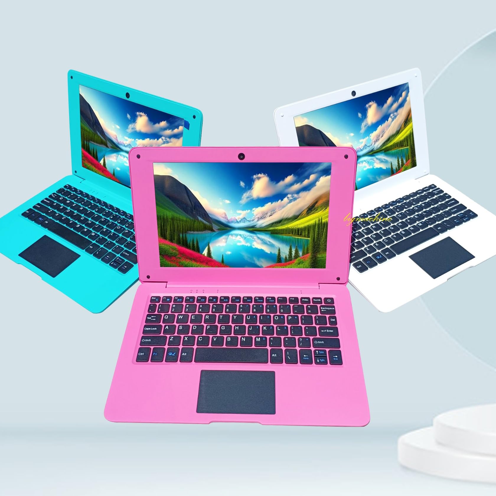 10 Inch Mini Laptop Computer - Android 12 Quad Core, 64GB Storage, WiFi, Bluetooth, Webcam - Includes Charger & Mouse - Perfect for Kids, Students & Travel - 4 Color Options (Pink) - Ideal for Online Learning, Remote Work & Light Computing Tasks