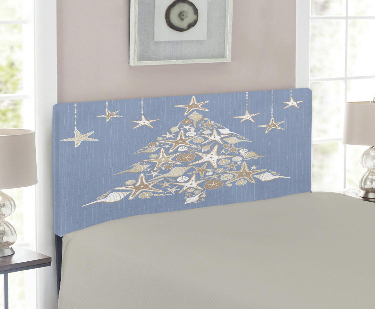 Ambesonne Christmas Nautical Sea Life Headboard - Noel Tree Winter Theme Upholstered Metal Bed Frame with Memory Foam, Twin Size Beige Cream - Perfect for Holiday Bedroom Decor & Seasonal Home Styling