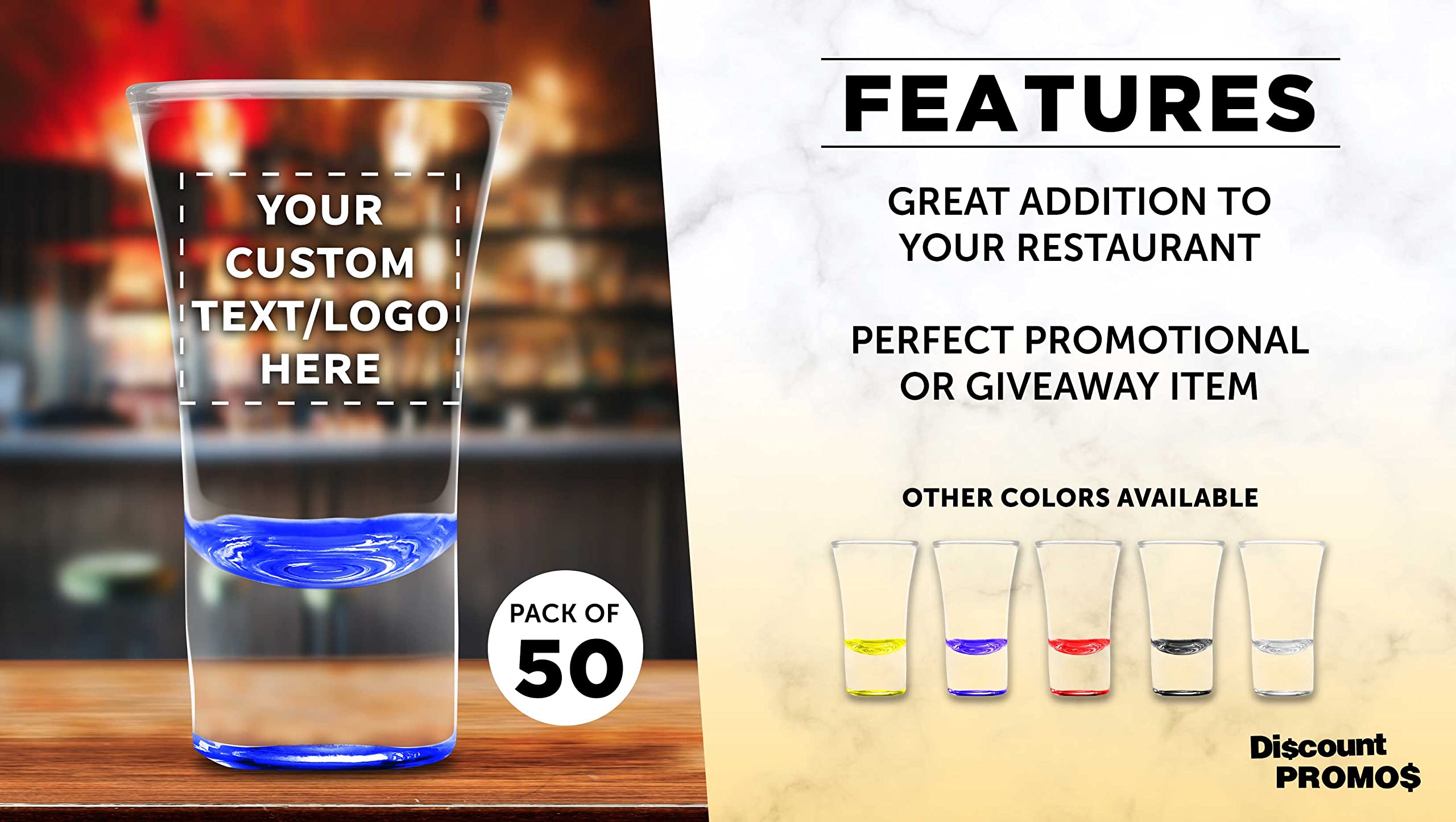 Custom 2 oz. Lord Shooter Etched Shot Glasses - 50 Pack with Personalized Text & Logo - Perfect for 21st Birthday Parties, Bars, and Home Entertaining - Blue Glassware for Cocktails & Liquor Shots