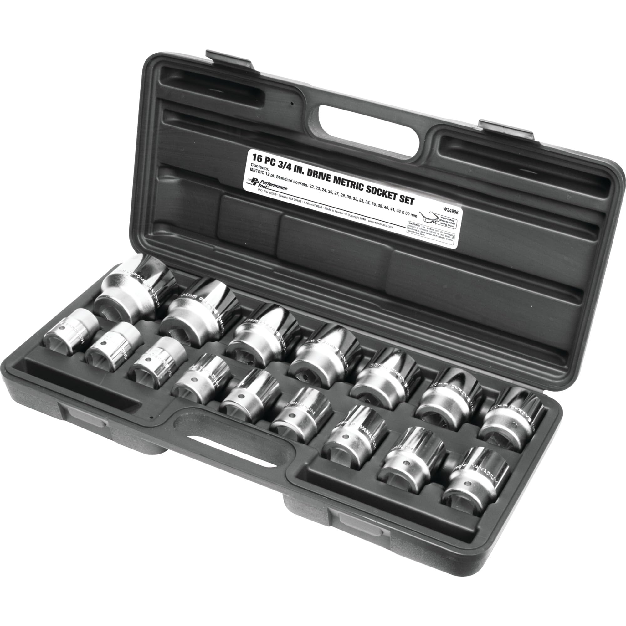 Performance Tool W34906 16-Piece 3/4-Inch Drive Metric Socket Set - 12-Part MM Socket Kit for Automotive Repair & Mechanical Maintenance