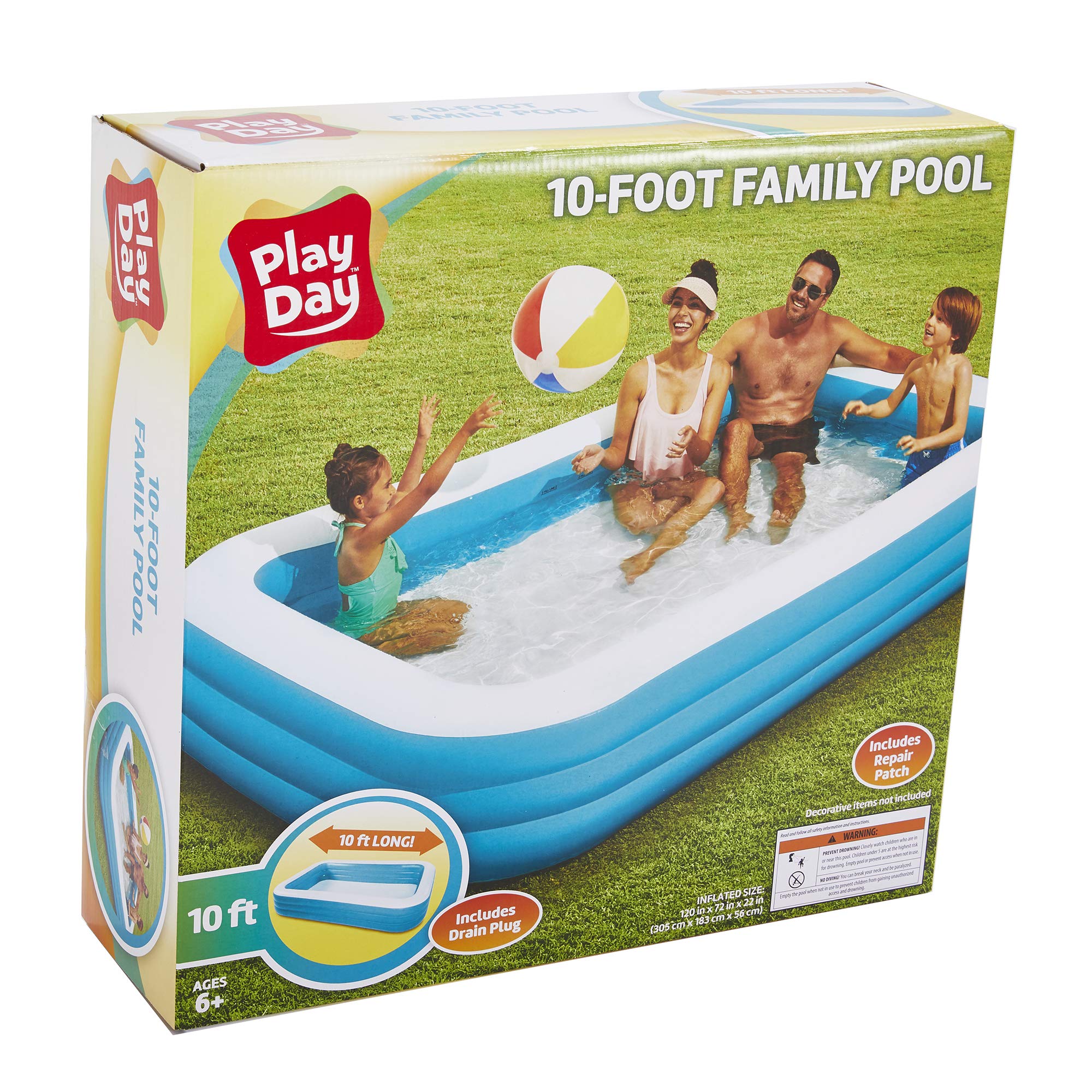 Play Day Deluxe 10ft Inflatable Family Pool for Kids & Adults - Includes Universal Electric Air Pump | Perfect for Backyard Fun, Summer Parties & Outdoor Relaxation