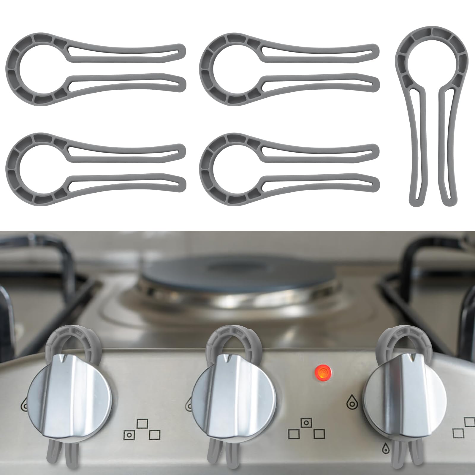 Gas Stove Knob Safety Locks - Child & Pet Proof Oven Knob Covers (5 Pack, Grey) - Prevent Accidental Ignition for Toddlers & Pets in Kitchen Safety