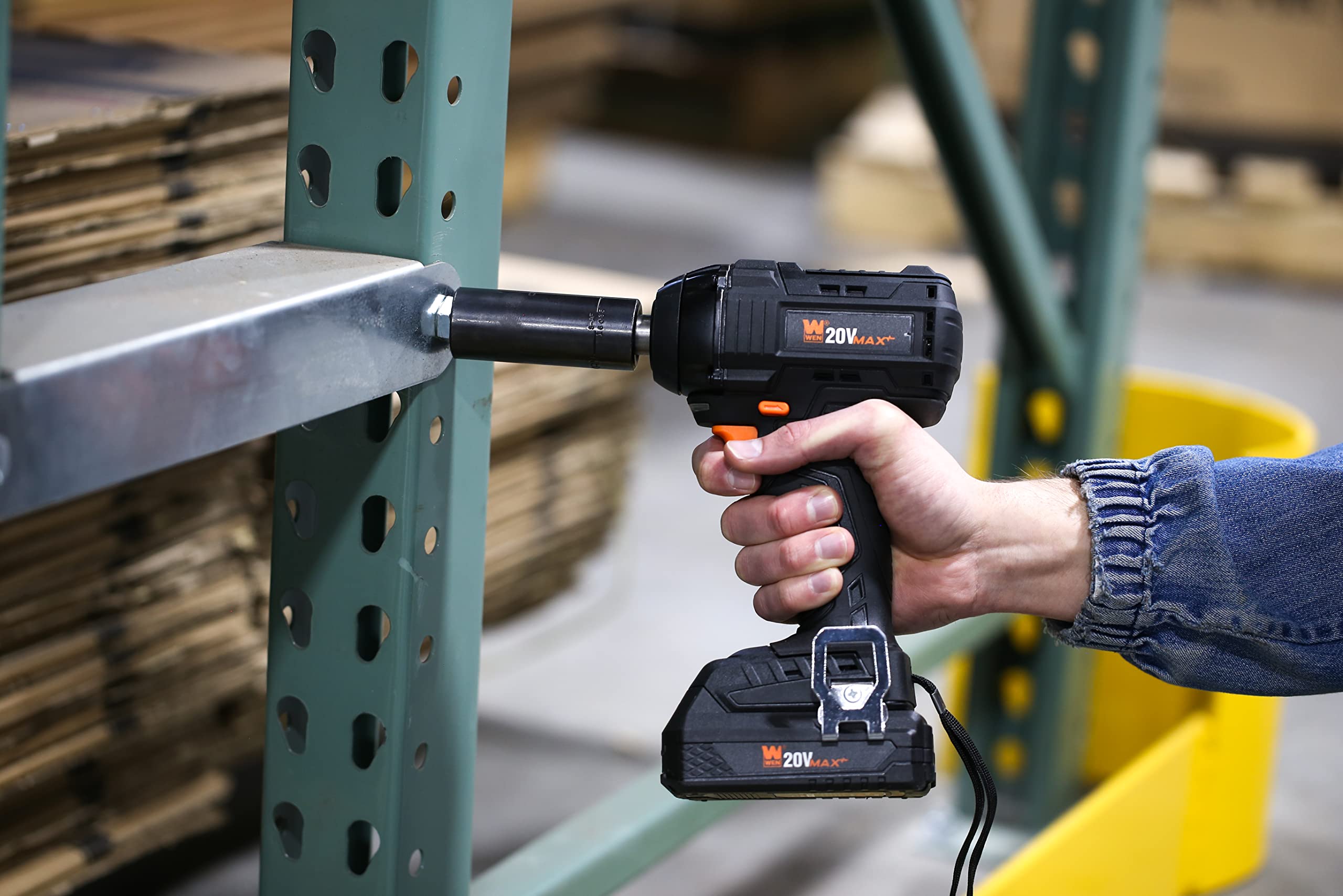 WEN 20V Max Brushless Cordless Impact Wrench Kit with 2.0Ah Lithium-Ion Battery & Fast Charger (20107) - Perfect for Automotive Repairs, DIY Projects & Construction Work