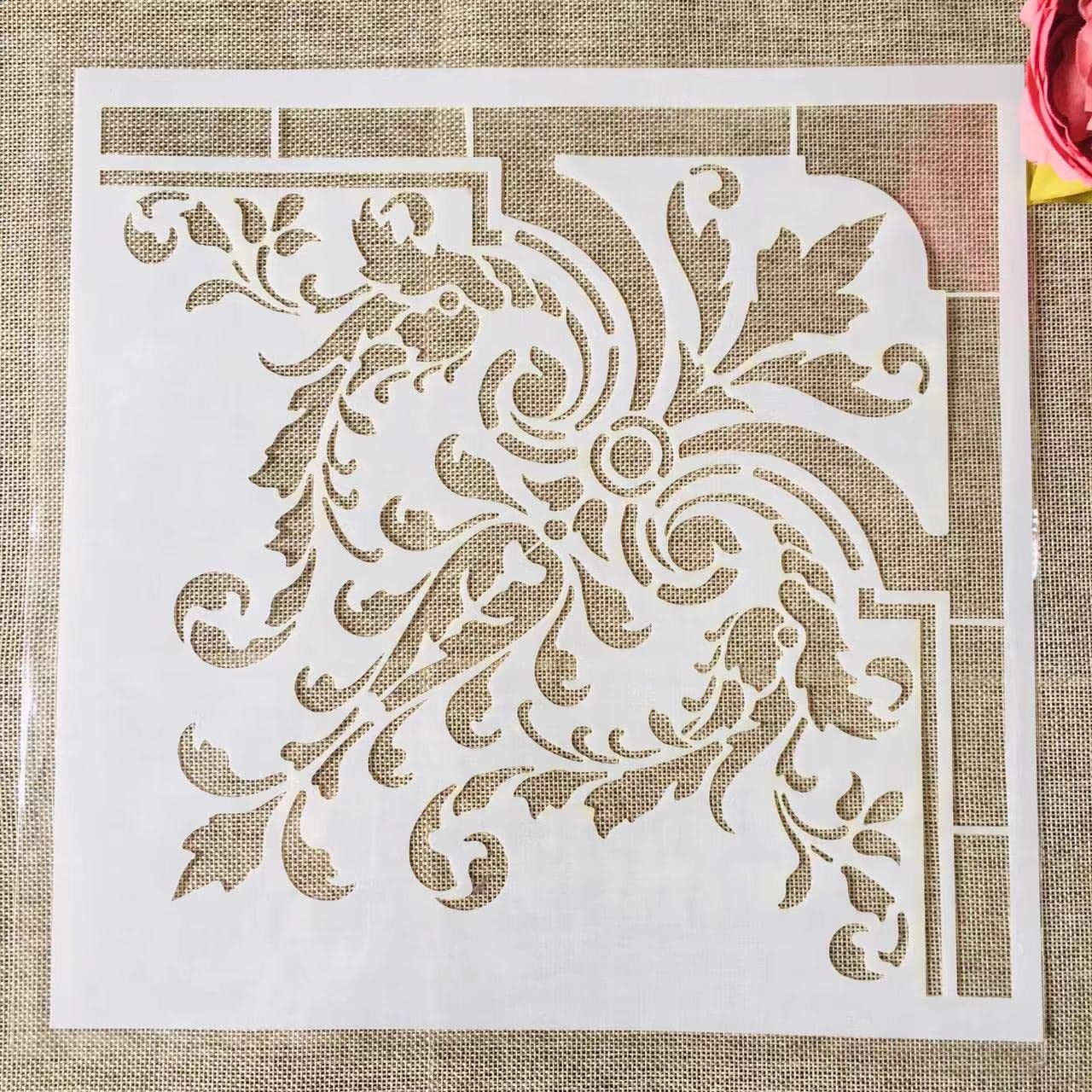Vintage Palace Frame Reusable Stencils 30x30cm - DIY Painting Templates for Scrapbooking, Furniture, Wall & Floor Decor - Perfect for Home, Wedding, and Craft Projects