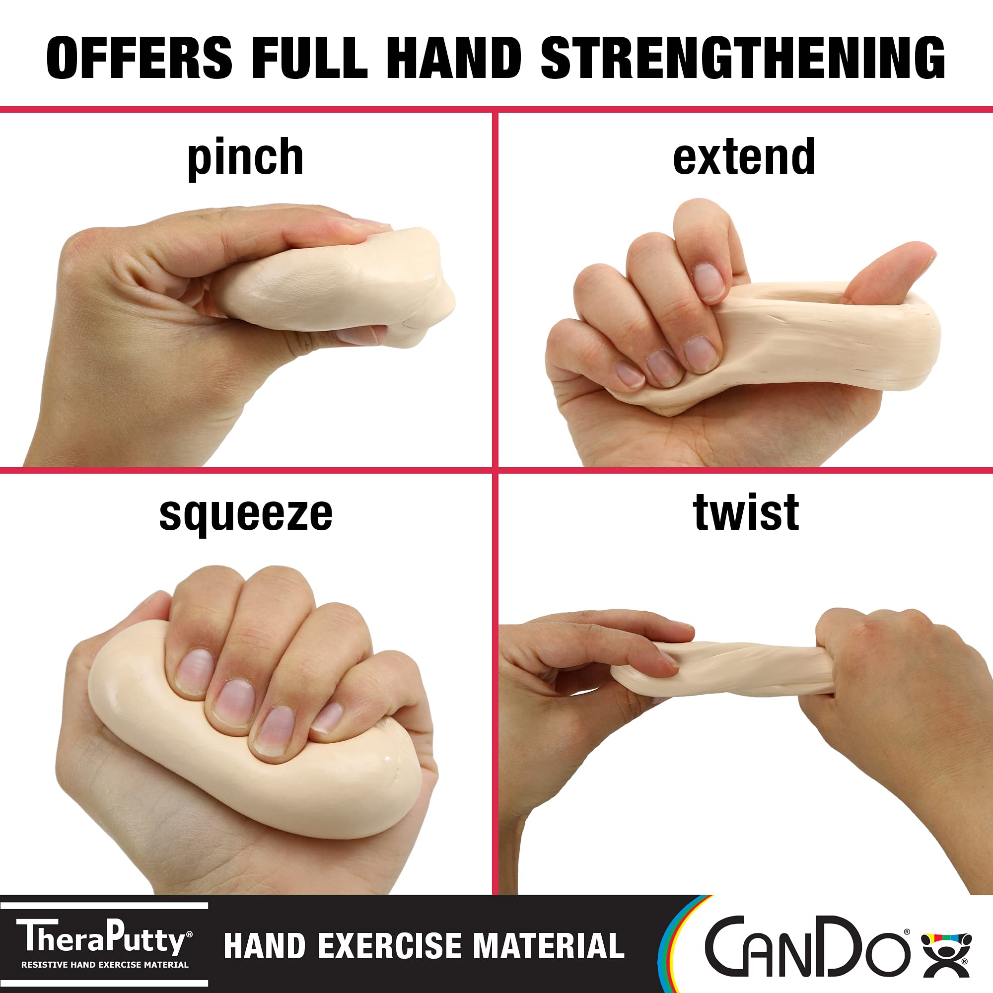 CanDo TheraPutty Standard Hand Exercise Putty - Occupational Therapy Putty for Rehabilitation, Hand Strengthening & Stress Relief - Improves Motor Skills & Grip Strength for Adults & Seniors - Perfect for Physical Therapy, Arthritis Relief & Post-Surgery Recovery