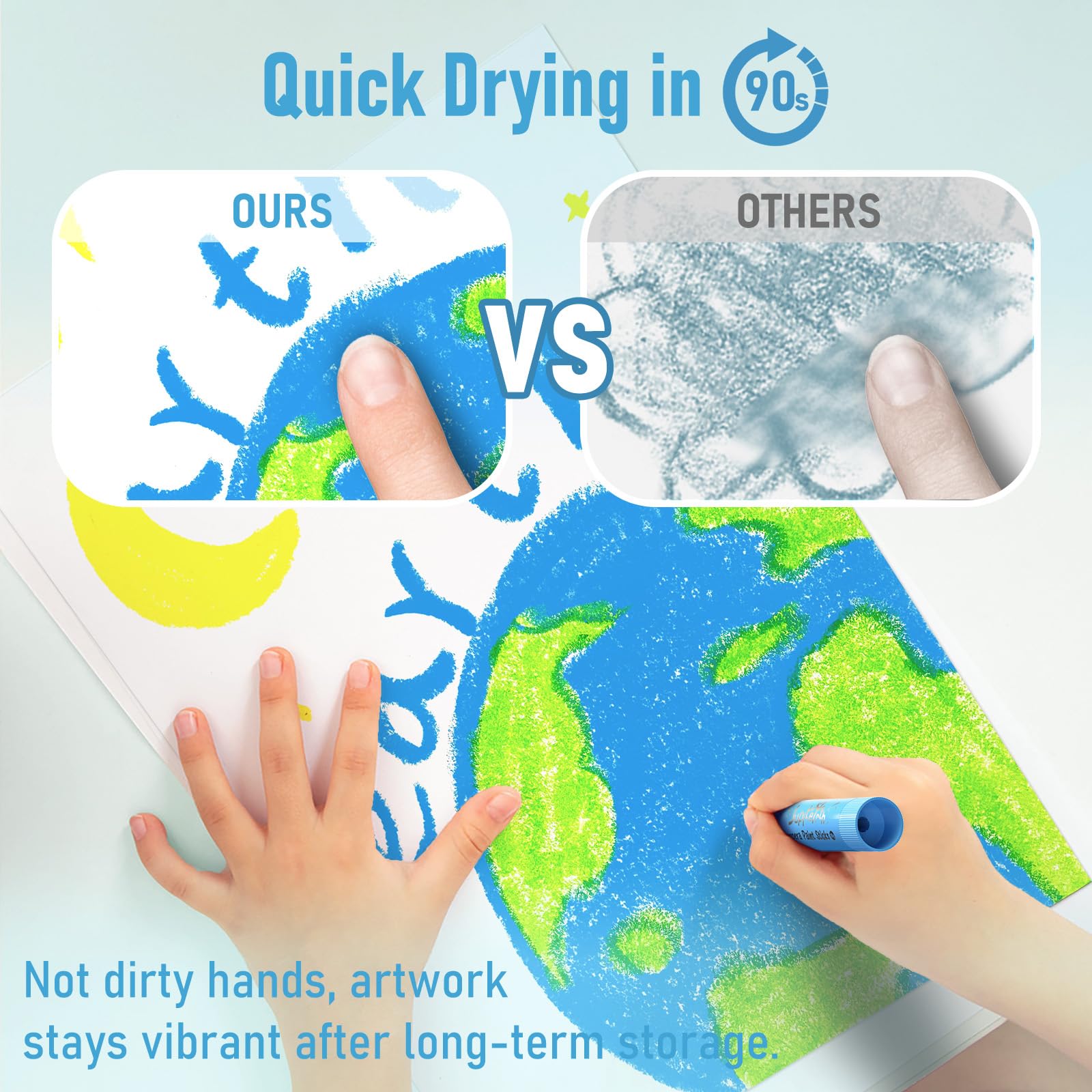 12 Colors Quick Drying Non-Toxic Washable Paint Sticks for Kids - Smooth Solid Tempera Art Supplies with 120 PDF Coloring Pages & 30 Stickers - Perfect for Toddler Drawing, Classroom Activities & DIY Art Projects