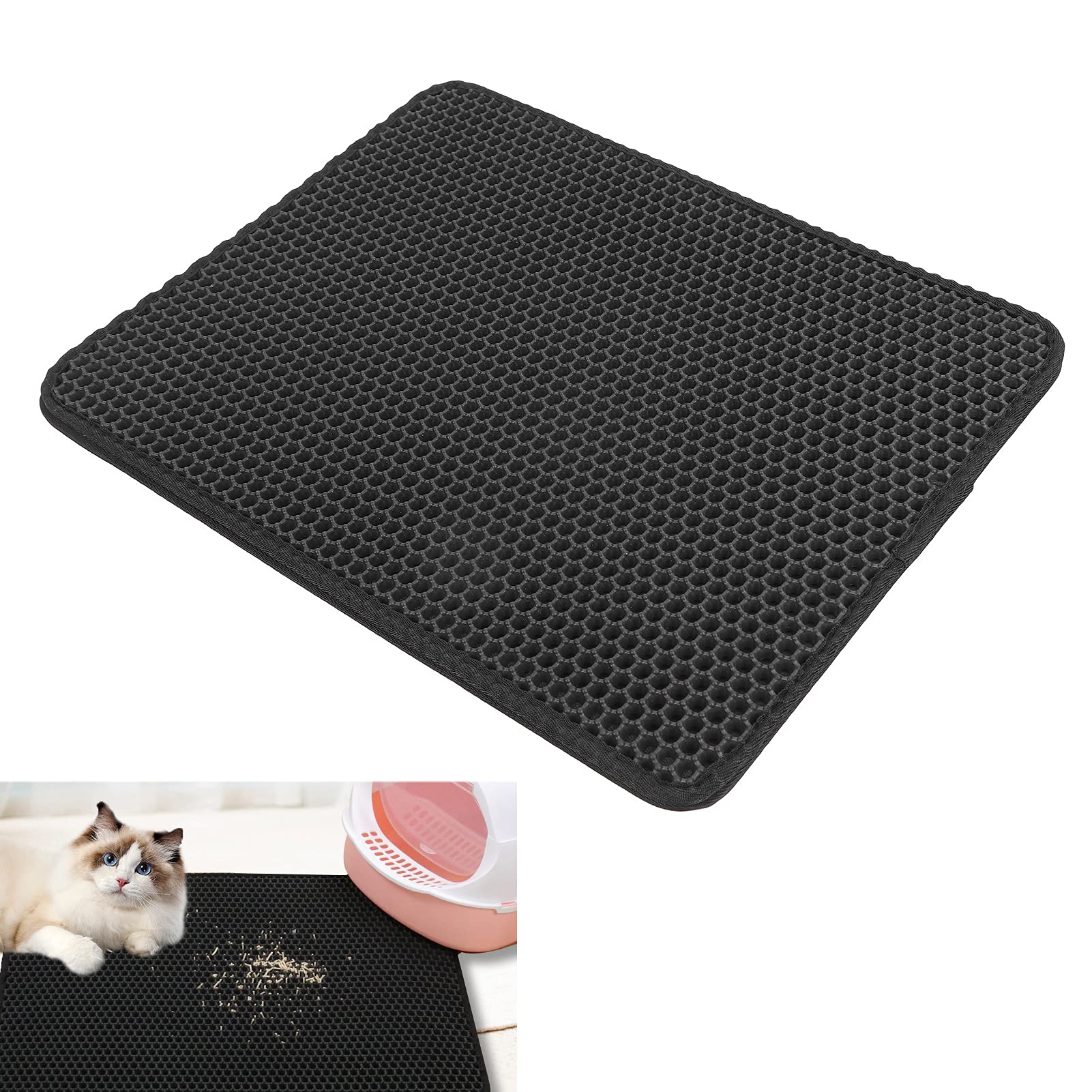 Pssopp Double Layer Cat Litter Trapping Mat - Honeycomb Design Washable Pet Mat for Kittens & Cats - Perfect for Litter Box Areas & Doorways (Size S)