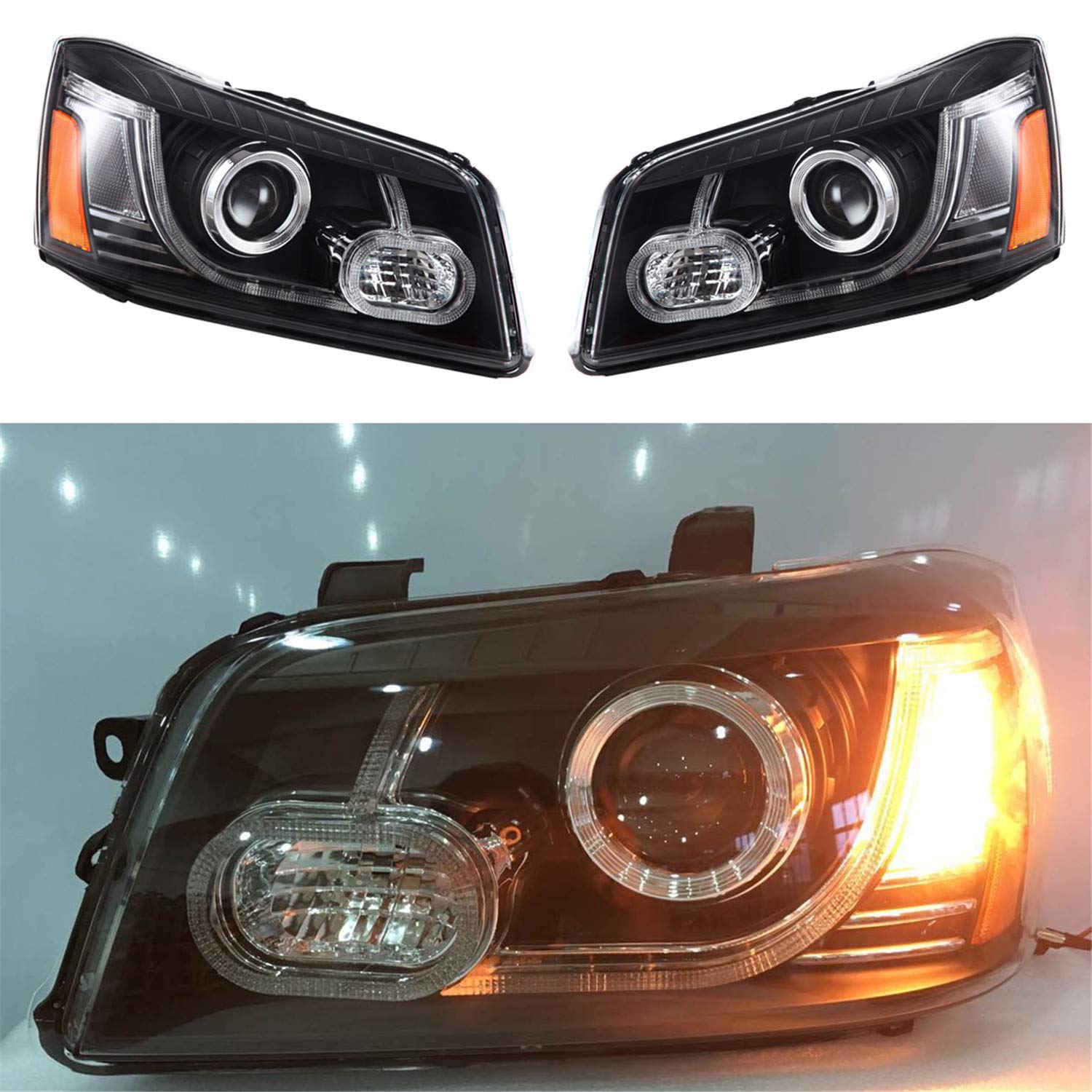 JDMSPEED LED DRL Projector Headlights for Toyota Highlander 2001-2007 - High Performance Replacement Headlights with Daytime Running Lights - Perfect for Night Driving & Off-Road Adventures