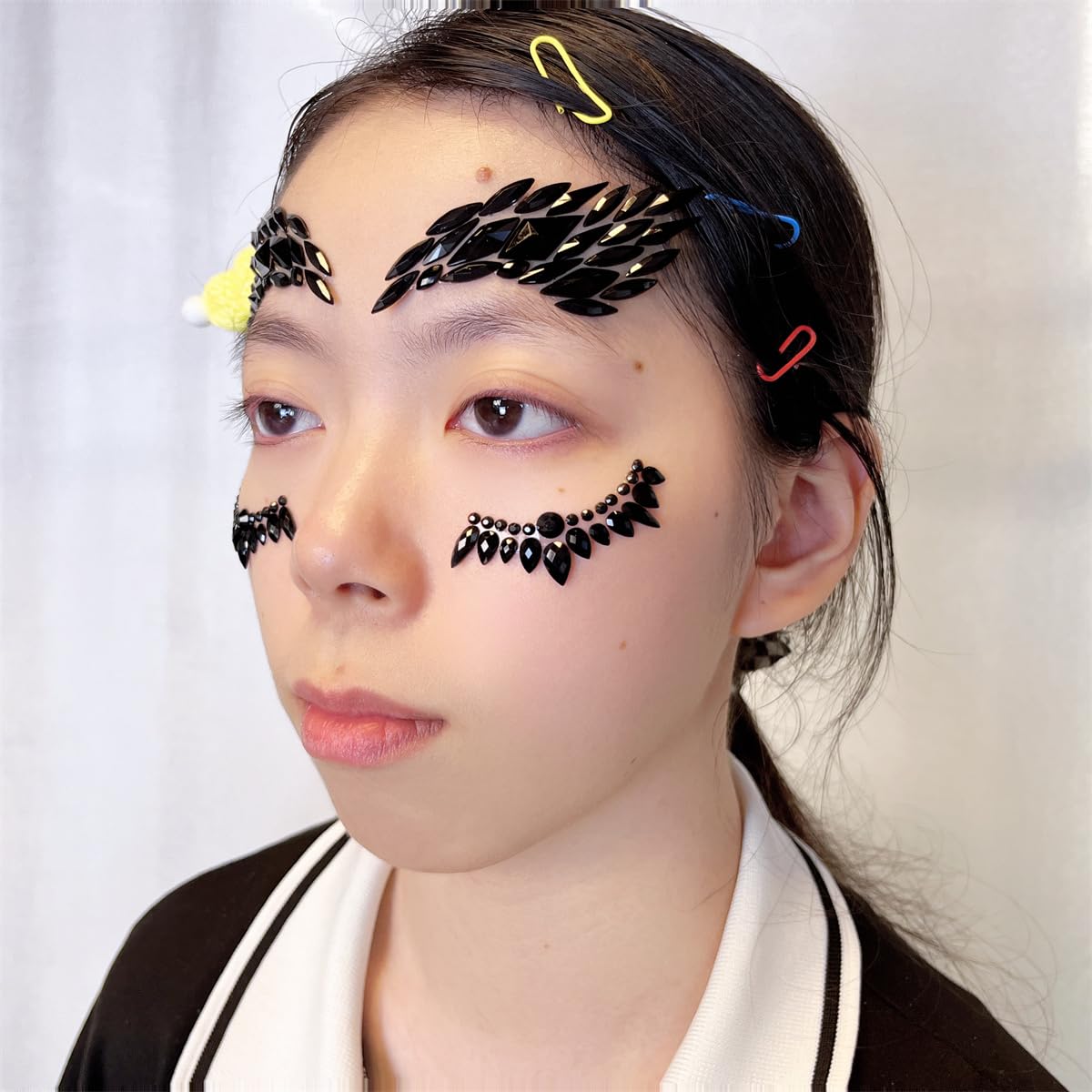 Black Face Jewels Tattoo Eye Stickers - Self-Adhesive Body Gems for Halloween, Festivals & Parties - Temporary Skin Decoration for Costumes & Special Events