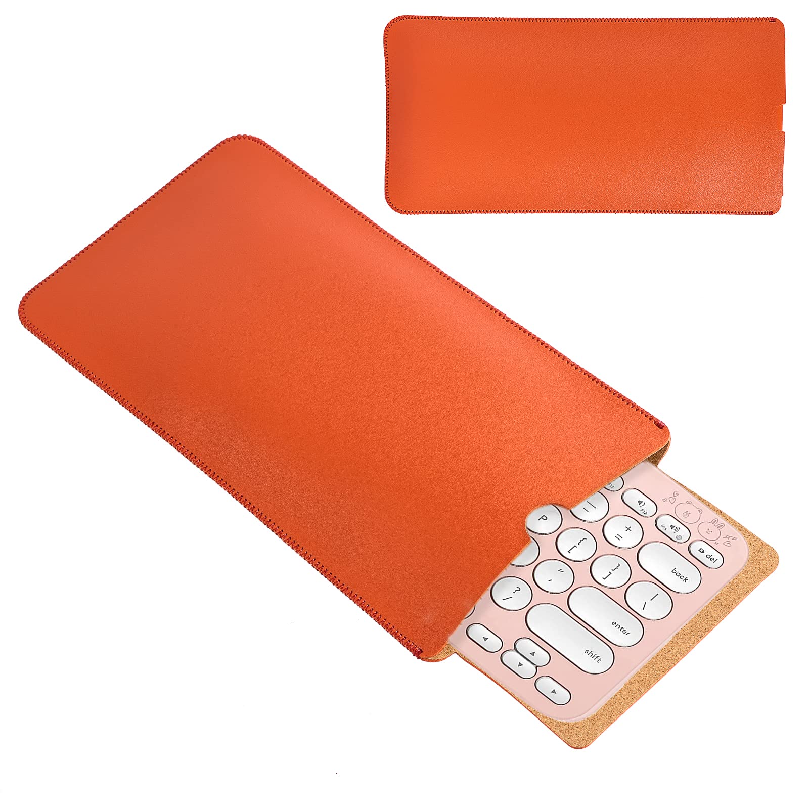 PU Leather & Cork Keyboard Sleeve for Logitech MX Keys Mini/K380 - Eco Travel Case for Work & Travel (Orange)