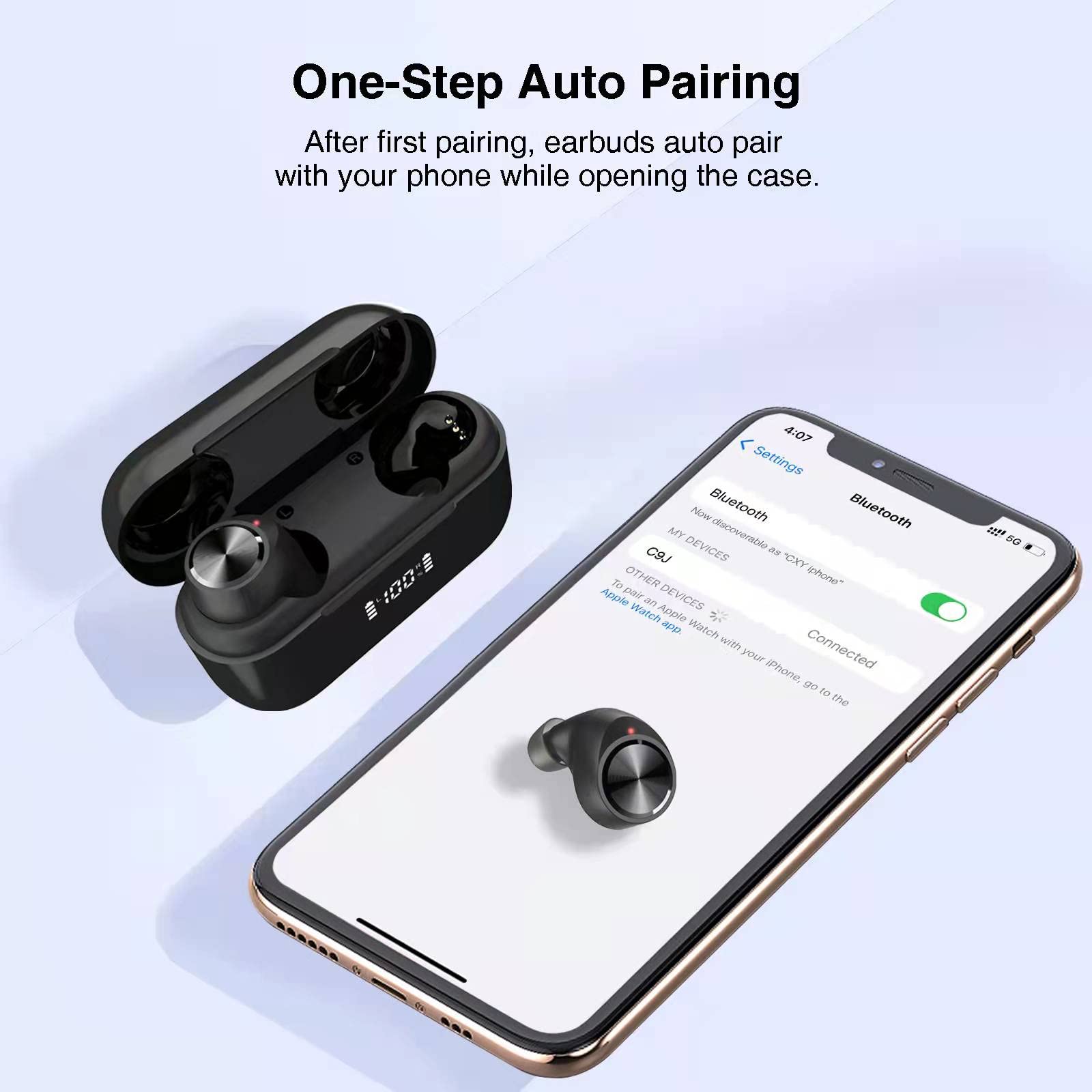 Aruind® True Wireless Earbuds Bluetooth 5.0 Headphones - 160H Playtime, IPX7 Waterproof, CVC 8.0 Noise Cancelling, Deep Bass - LED Power Display, Built-in Mobile Power - Perfect for Sports, Workouts, Running & Travel