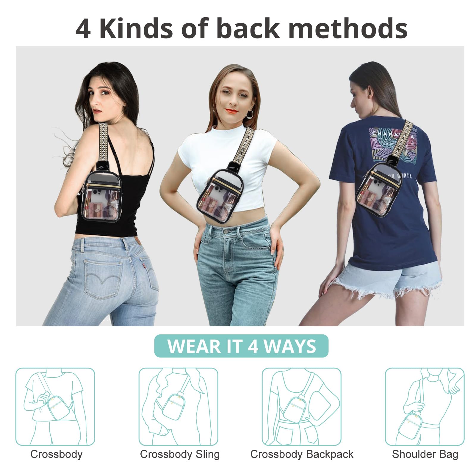 Clear Sling Bag - Adjustable Transparent Fanny Pack for Sports & Concerts