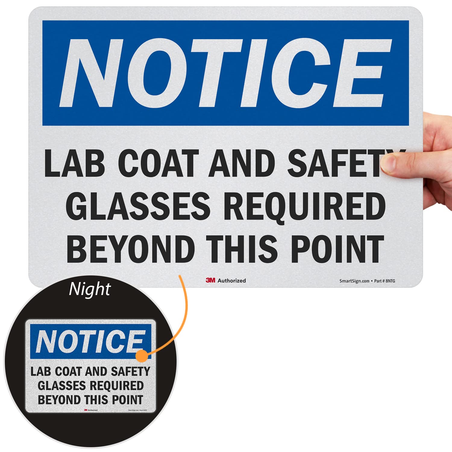 SmartSign 10 x 14 Inch OSHA Safety Sign - 'Lab Coat & Safety Glasses Required Beyond This Point' - Durable 5.5 Mil Laminated Vinyl with 3M Reflective Material - Blue, Black & White - Perfect for Laboratories, Hospitals & Industrial Workplaces - Ideal for Lab Safety, Hazard Zones & Workplace Compliance - Essential for Chemical Labs, Research Facilities & Manufacturing Plants