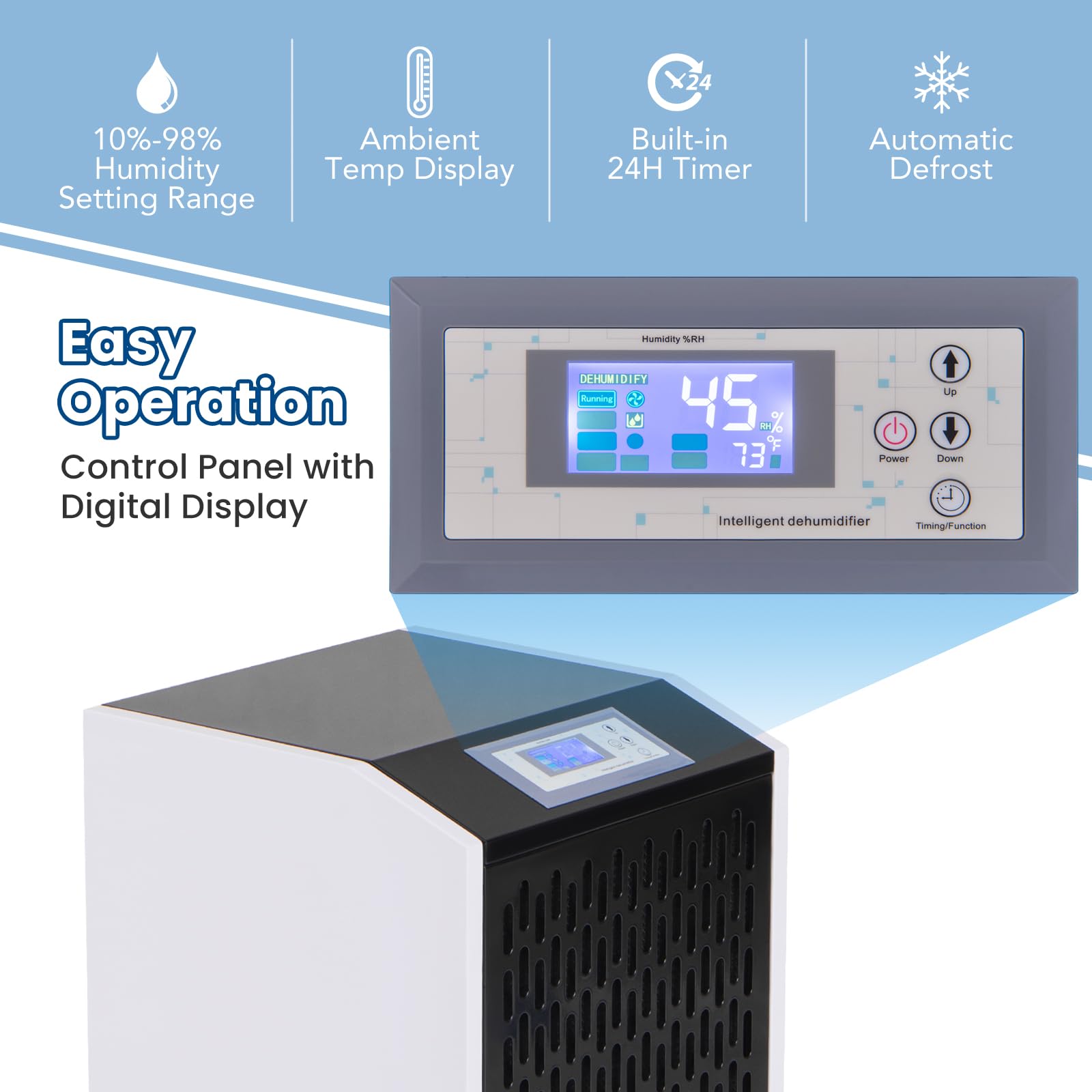 COSTWAY 250 Pints Commercial Dehumidifier with Drain Hose, Heavy Duty Industrial Dehumidifier with 24H Timer & 4 Wheels for Basement, Warehouse, Water Damage Restoration - Large Capacity up to 8500 Sq.Ft - Perfect for Home, Office, Gym and Storage Areas