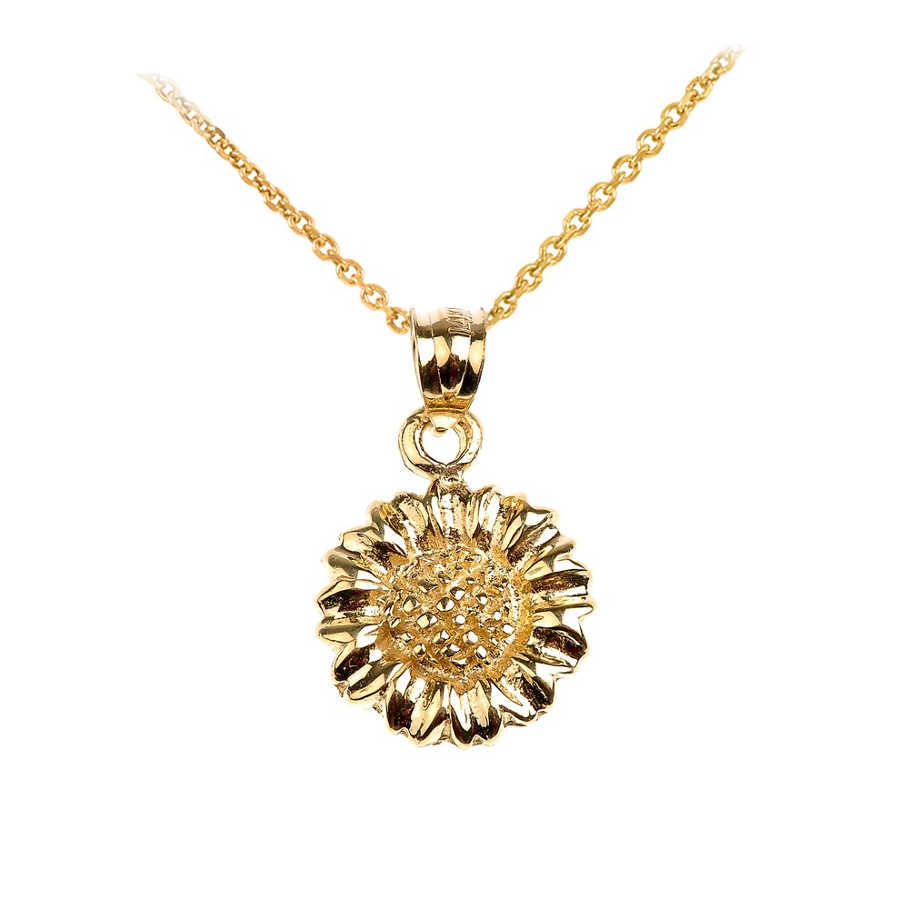 10k Yellow Gold Sunflower Pendant Necklace - Perfect for Gifts & Everyday Wear
