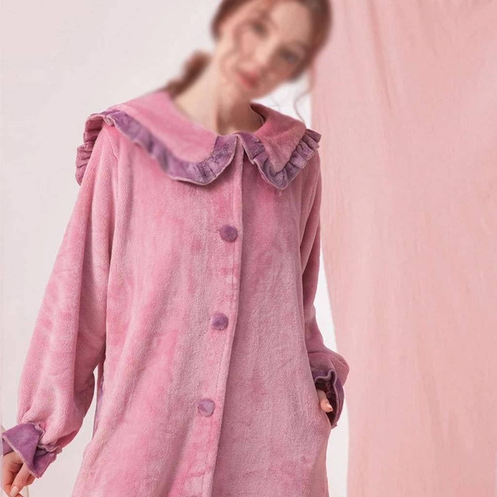 HTKLCZ Women's Double-Faced Flannel Nightgown - Soft Winter Sleepwear, Purple & Pink Princess Nightdress, Warm Home Dress, Sleepshirt (Large, Color B) - Cozy for Bedtime, Lounging & Cold Weather Comfort
