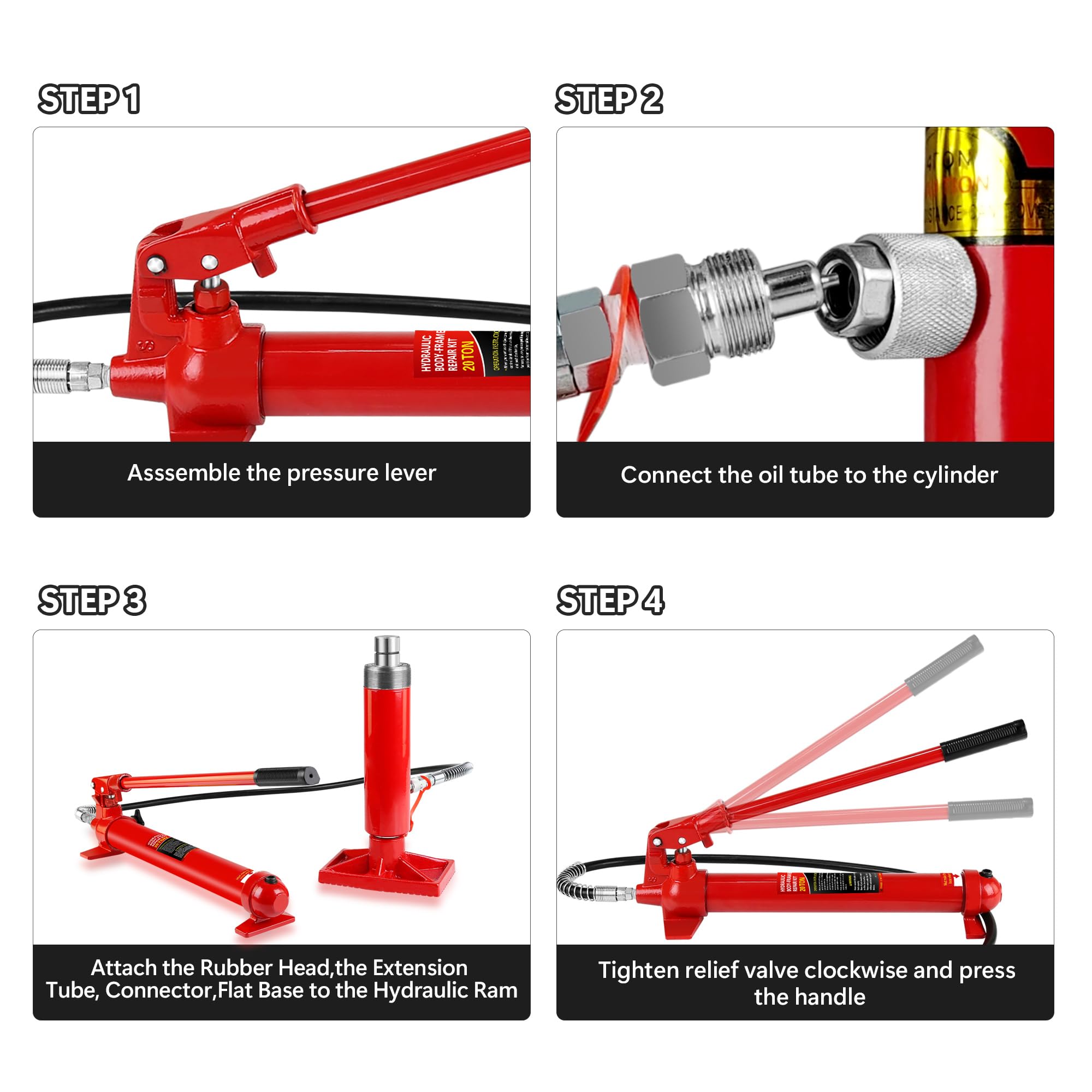 20 Ton Porta Power Hydraulic Kit with Case - Heavy Duty Hydraulic Ram for Auto Repair, Construction, and Industrial Use