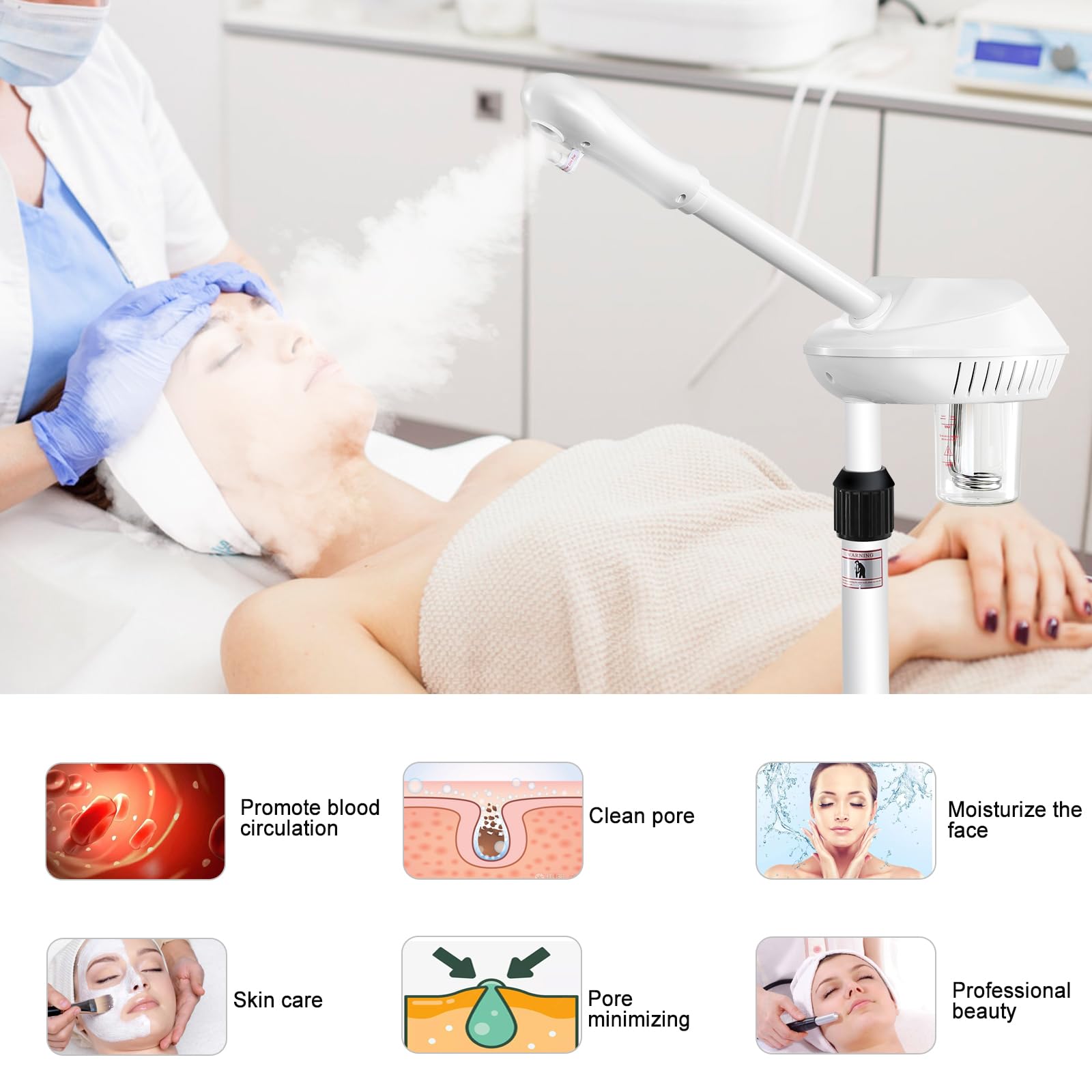 Professional Facial Steamer with Ozone & Wheels - Adjustable Height & Angle Esthetician Steamer for Spa & Home Use | Hot Mist Humidifier for Deep Cleansing & Skin Hydration | Perfect for Facial Treatments, Relaxation & Beauty Routines