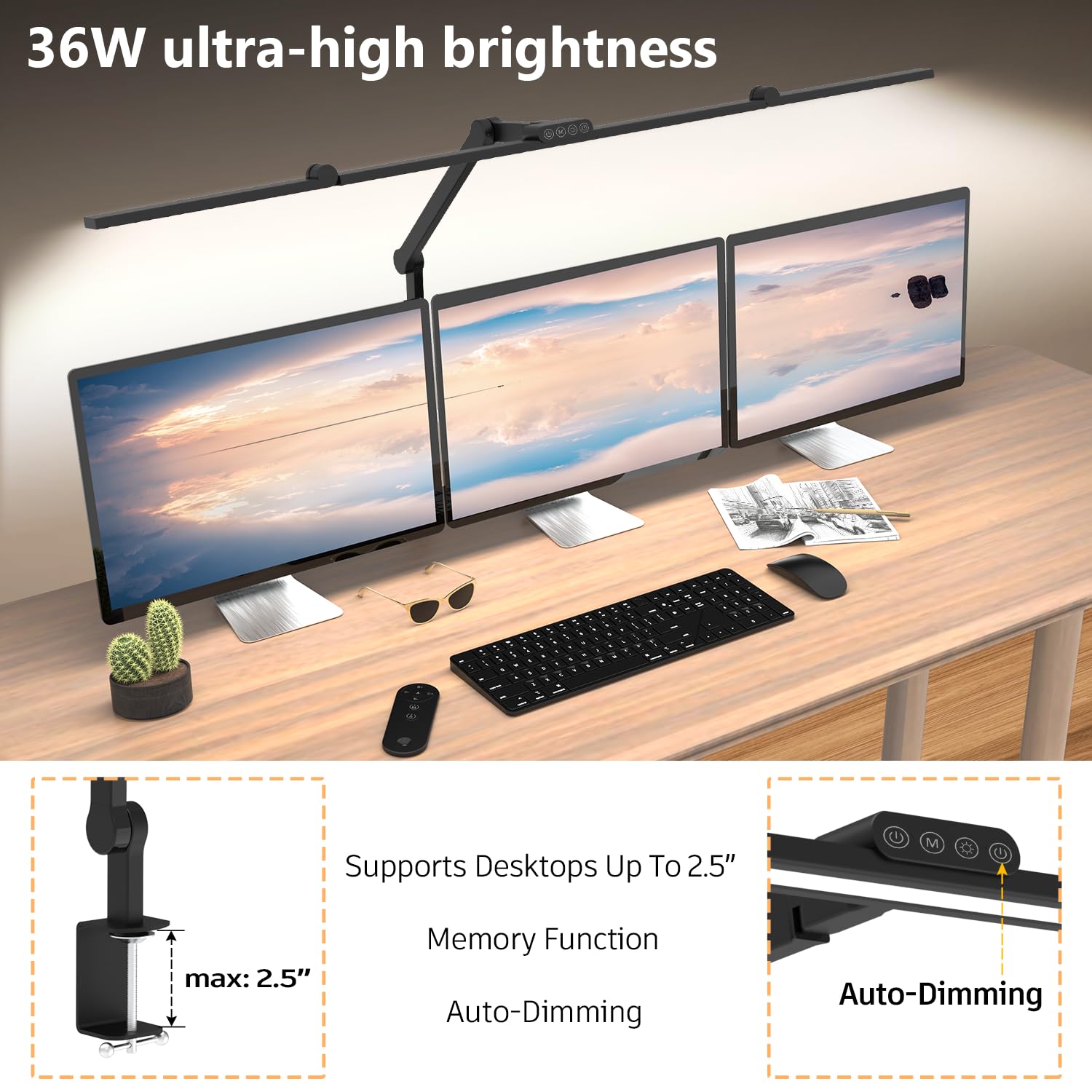 3000 Lumen Ultra Bright LED Architect Desk Lamp with Clamp - 36W Adjustable Overhead Light for Home Office - 47 Inch Dimmable Computer Monitor Light Bar with Remote Control - Perfect for Drafting, Reading & Workspace Lighting