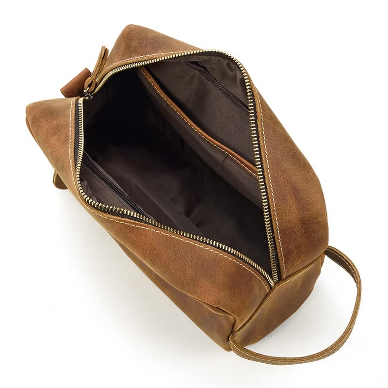 Premium Genuine Leather Toiletry Bag for Travel - Waterproof Cosmetic & Makeup Organizer (26x11x15cm) - Ideal for Men & Women Travelers, Business Trips, Gym & Vacation Essentials (Color C)