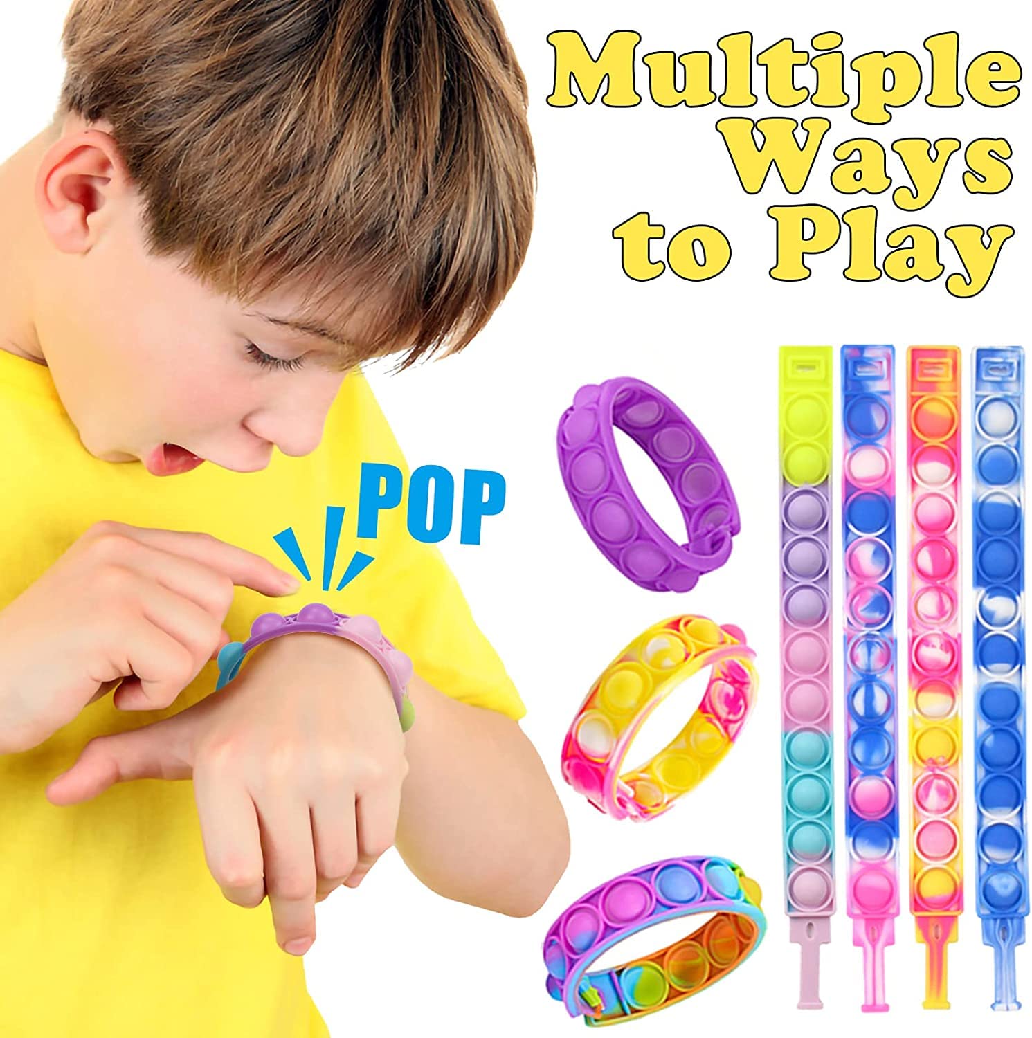 100Pcs Pop Bracelet Fidget Toys Pack - Fun Party Favors for Kids, Boys & Girls - Perfect for Easter, Christmas Gifts & Classroom Prizes - Stress Relief & Sensory Toys for School, Travel & Home Play