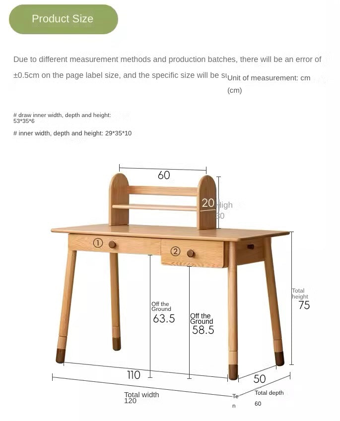 Solid Oak Adjustable Study Desk for Kids - Sturdy Kraft Table with Height Adjustment - Perfect for Homework, Drawing & Online Learning