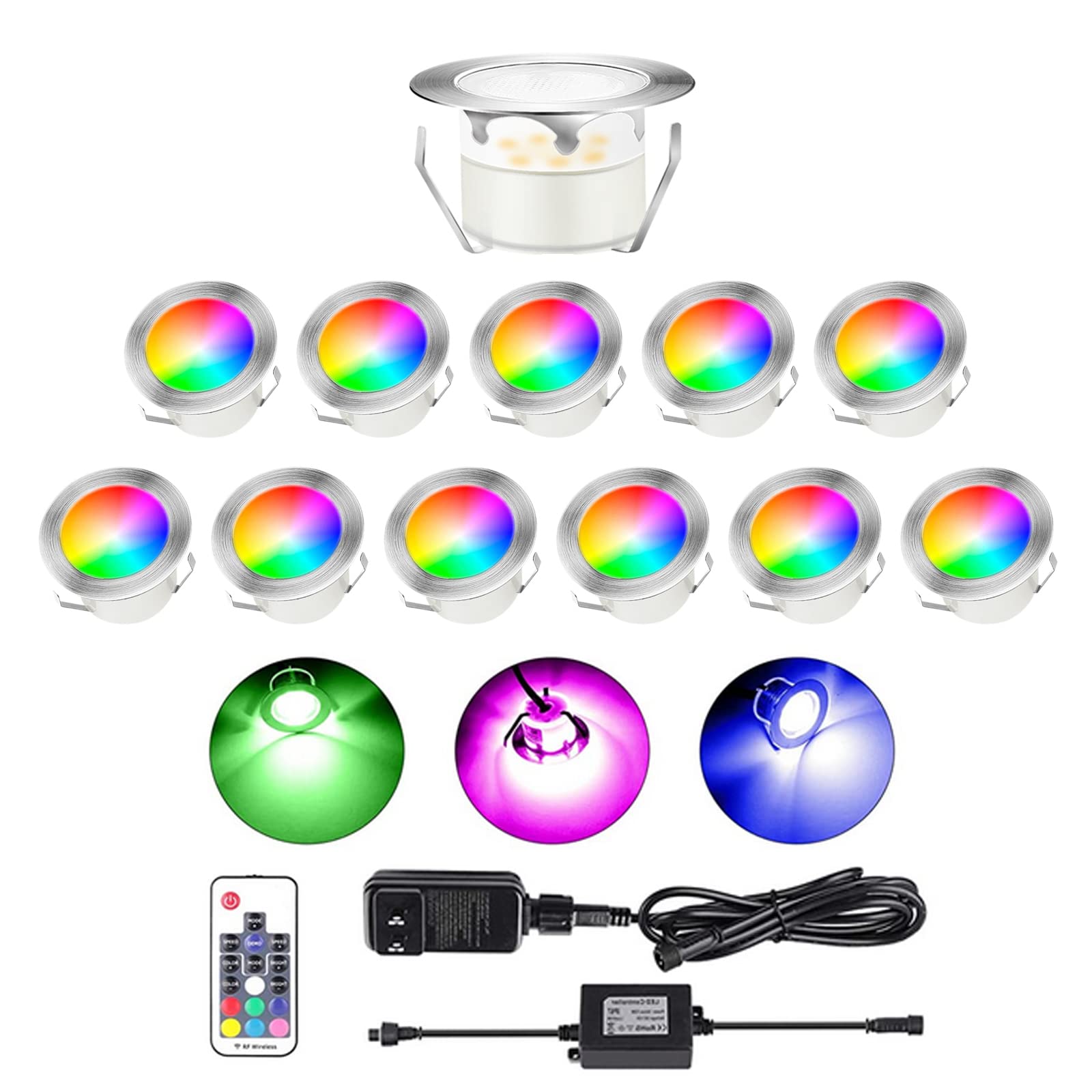 12 Pack LED Deck Lights Kit - IP67 Waterproof, Dimmable 1.78