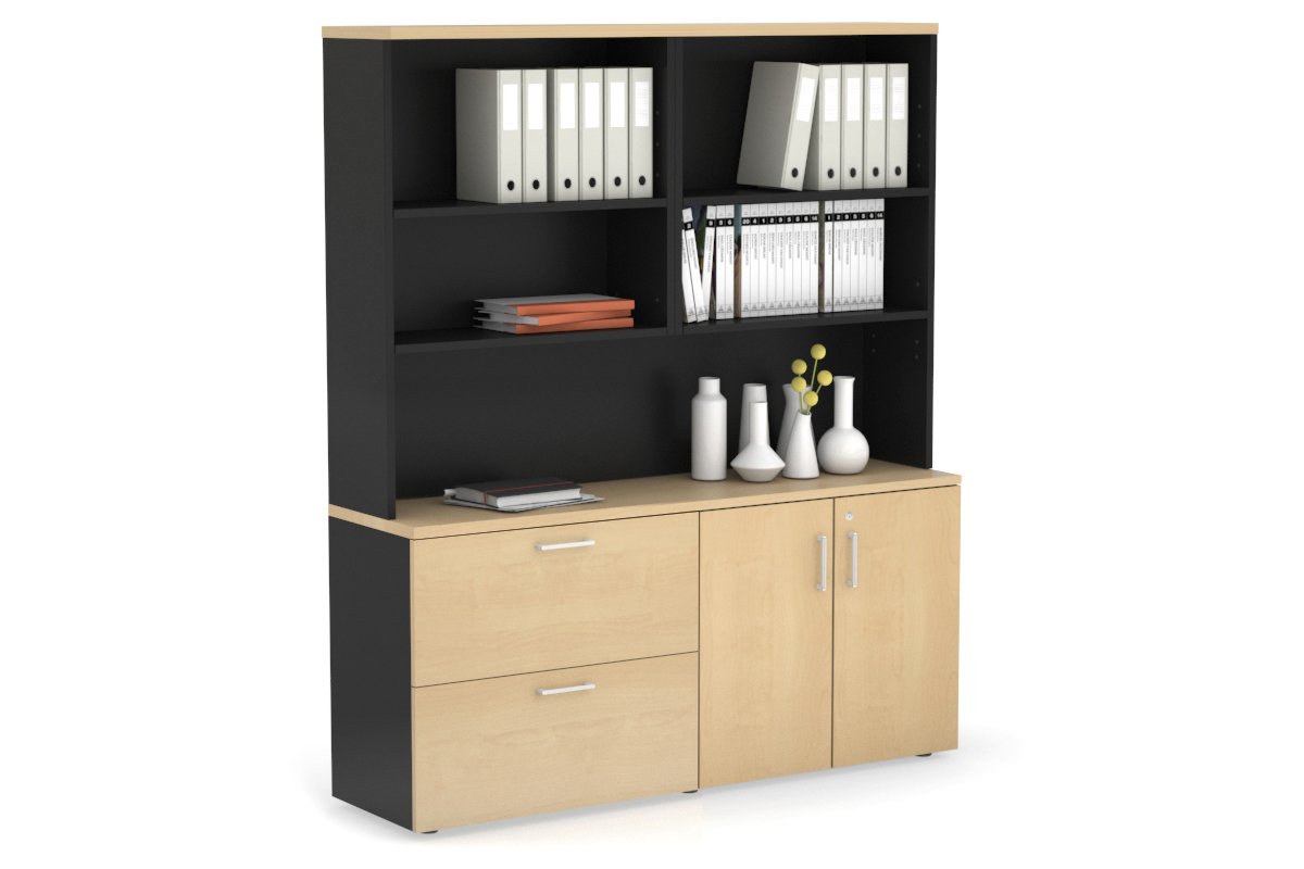 2-Drawer Lateral File Cabinet with 2-Door Storage Cupboard & Open Hutch - Office Organization & Document Storage Solution for Small Spaces