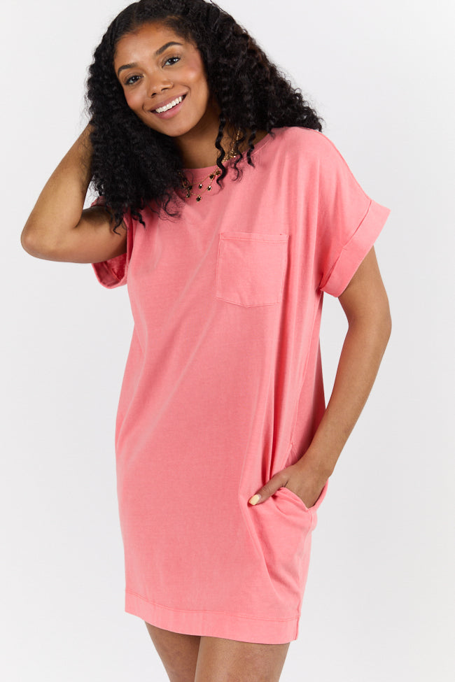 Coral T-Shirt Dress for Women - Soft & Comfortable Casual Summer Dress - Perfect for Beach, Travel, and Everyday Wear