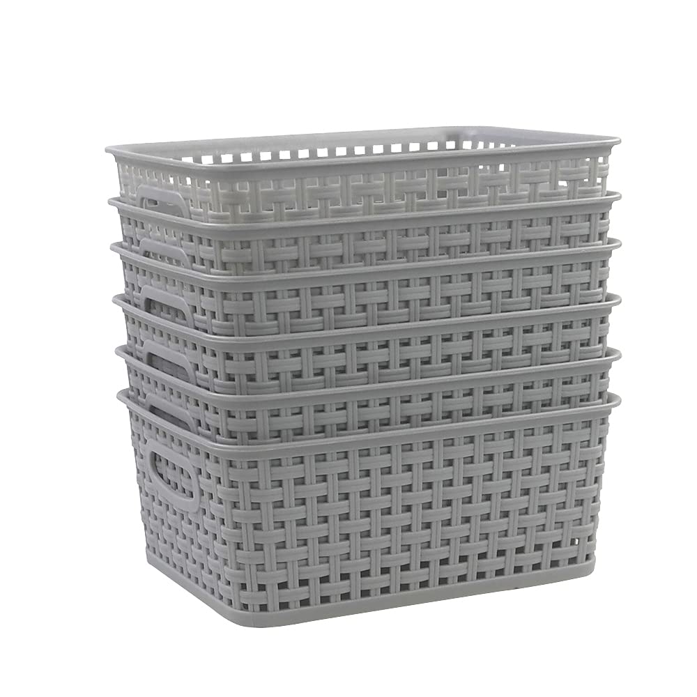 6 Pack Grey Woven Storage Baskets for Bathroom & Organization