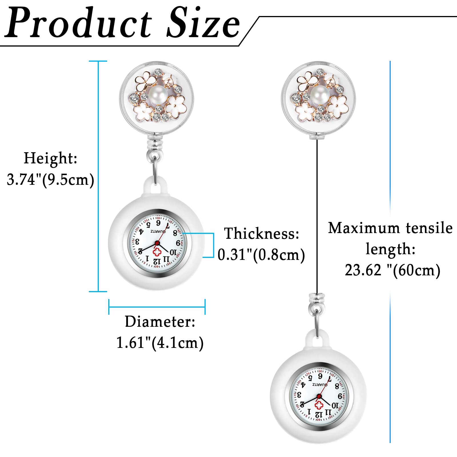 Lancardo Retractable Nurse Watch Clip - Pearl Flower Badge with Second Hand & Stethoscope Lapel Fob - Waterproof Pocket Watch for Doctors & Nurses (Men & Women) - Perfect for Medical Shifts, Clinical Work & Healthcare Professionals