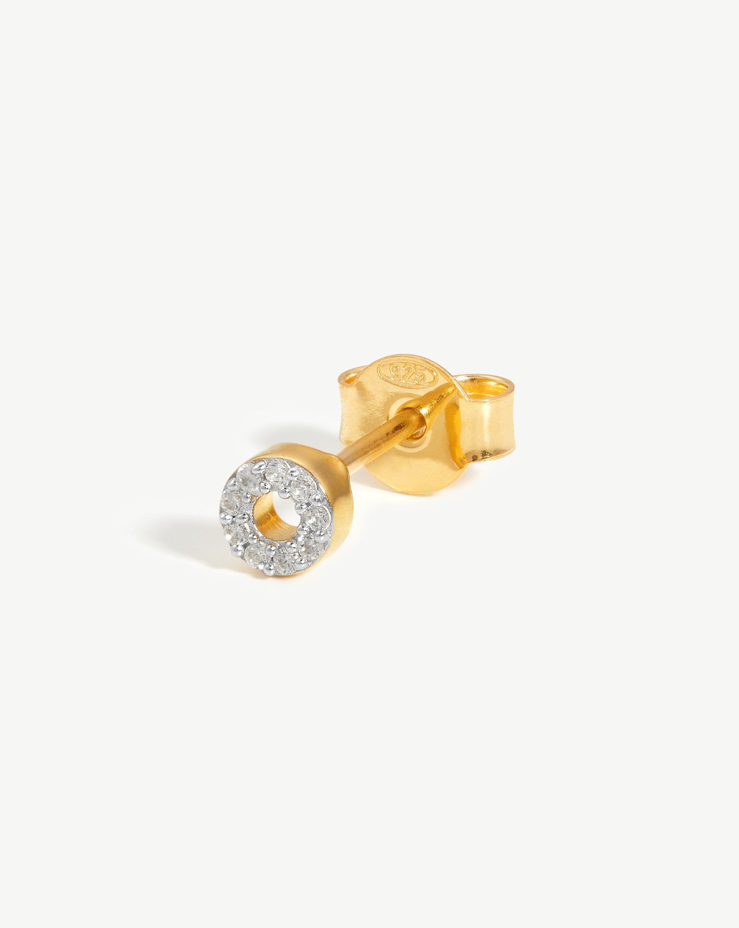 Pave Initial Single Stud Earring - 18k Gold Vermeil & Cubic Zirconia Personalized Jewelry for Women | Elegant Gift for Birthday, Anniversary & Everyday Wear