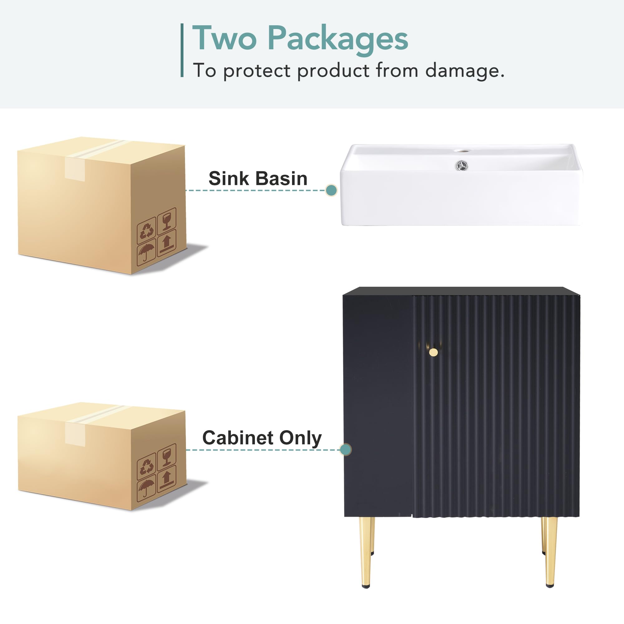 21.6 Inch Modern Bathroom Vanity Set with Ceramic Sink - Space-Saving Left Side Storage Cabinet - Black Bath Vanity Combo for Small Bathrooms | Perfect for Apartments, Powder Rooms & Guest Baths